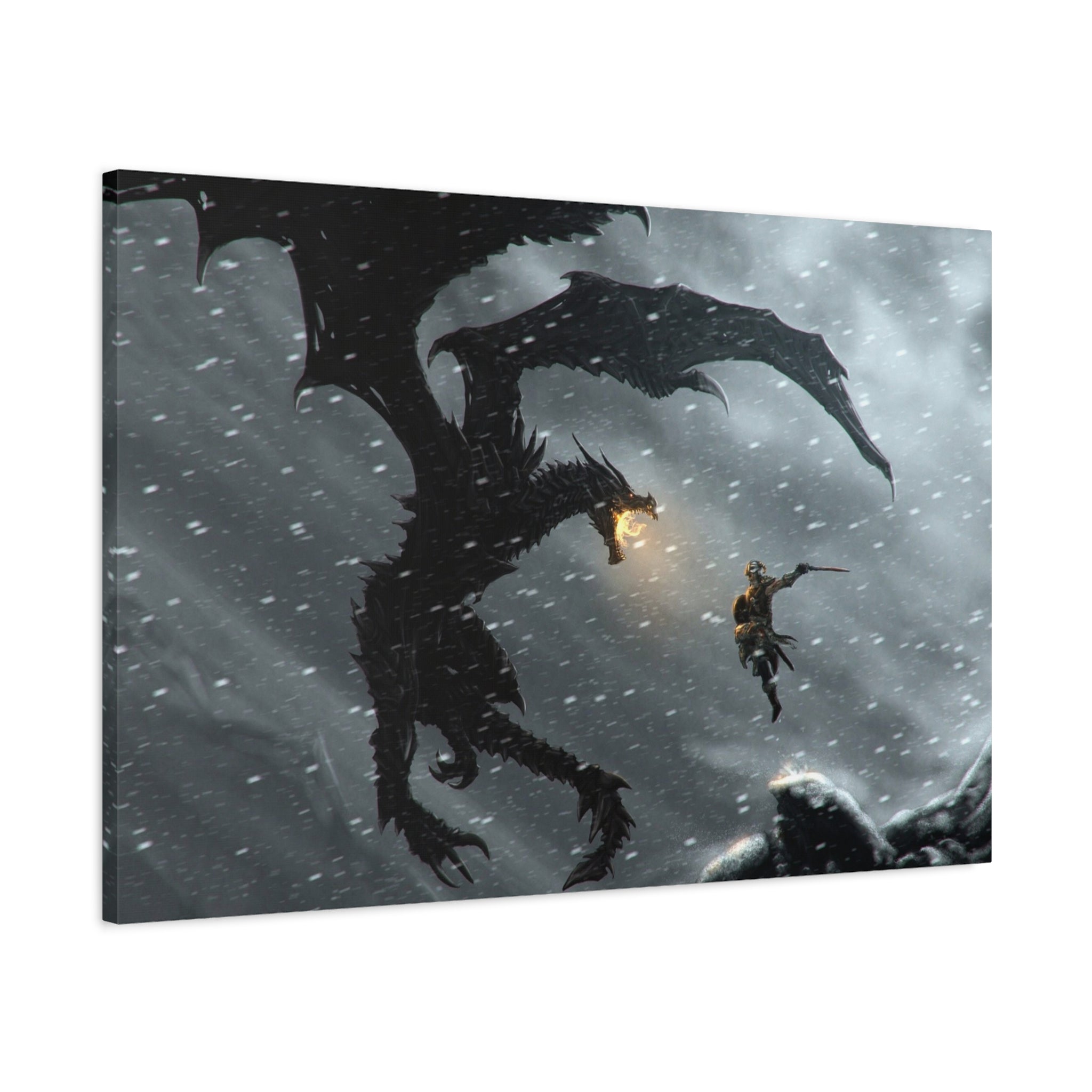 The Elder Scrolls Skyrim Canvas Wall Art - Dragon Game Canvas Print Room Decor, Viking Gaming Wall Art, Skyrim Gift