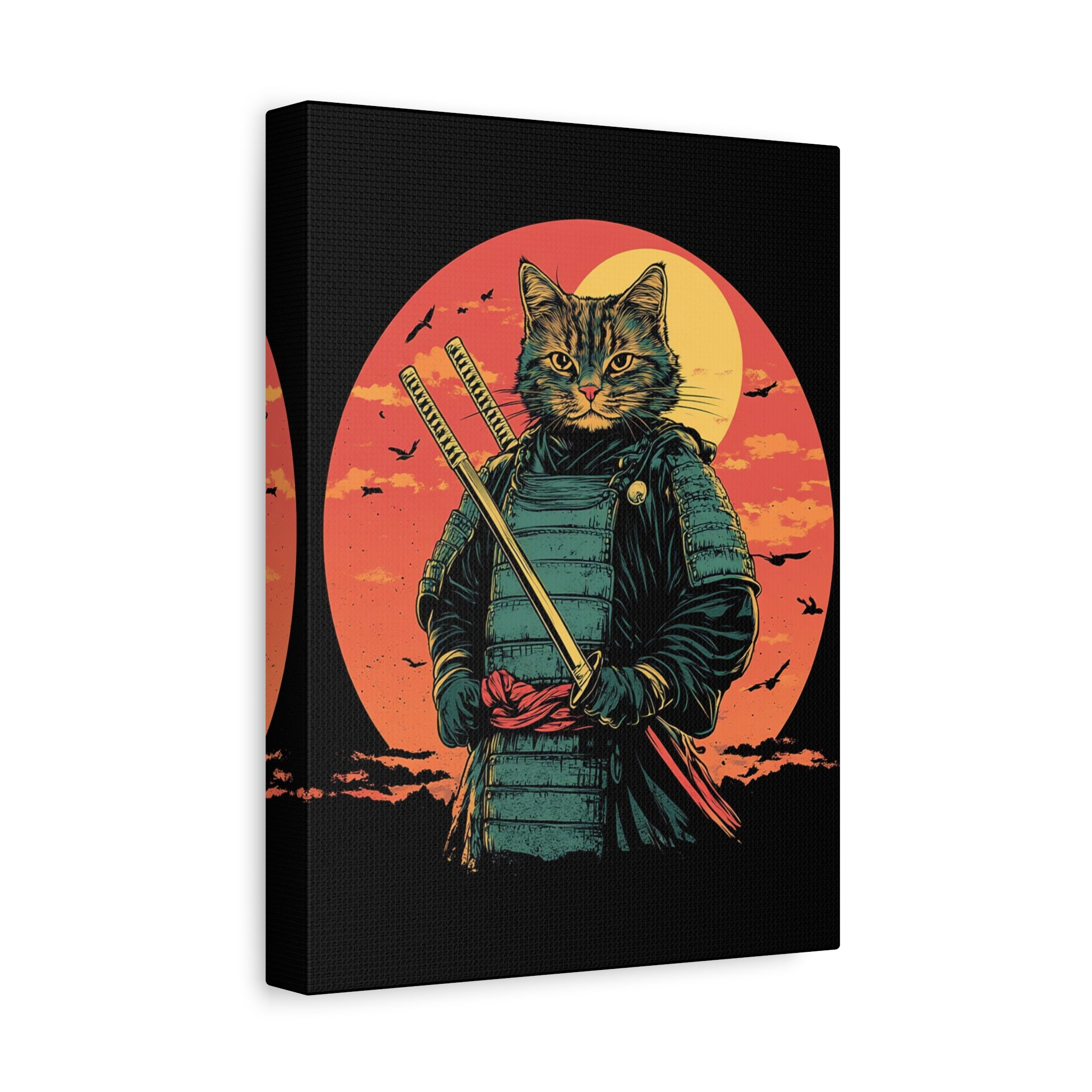canvas-wall-art-samurai-cat-japanese-style-sunset-retro-wall-decor-stretched-matte-canvas-wall-hanging-home-decor-retro-wall-