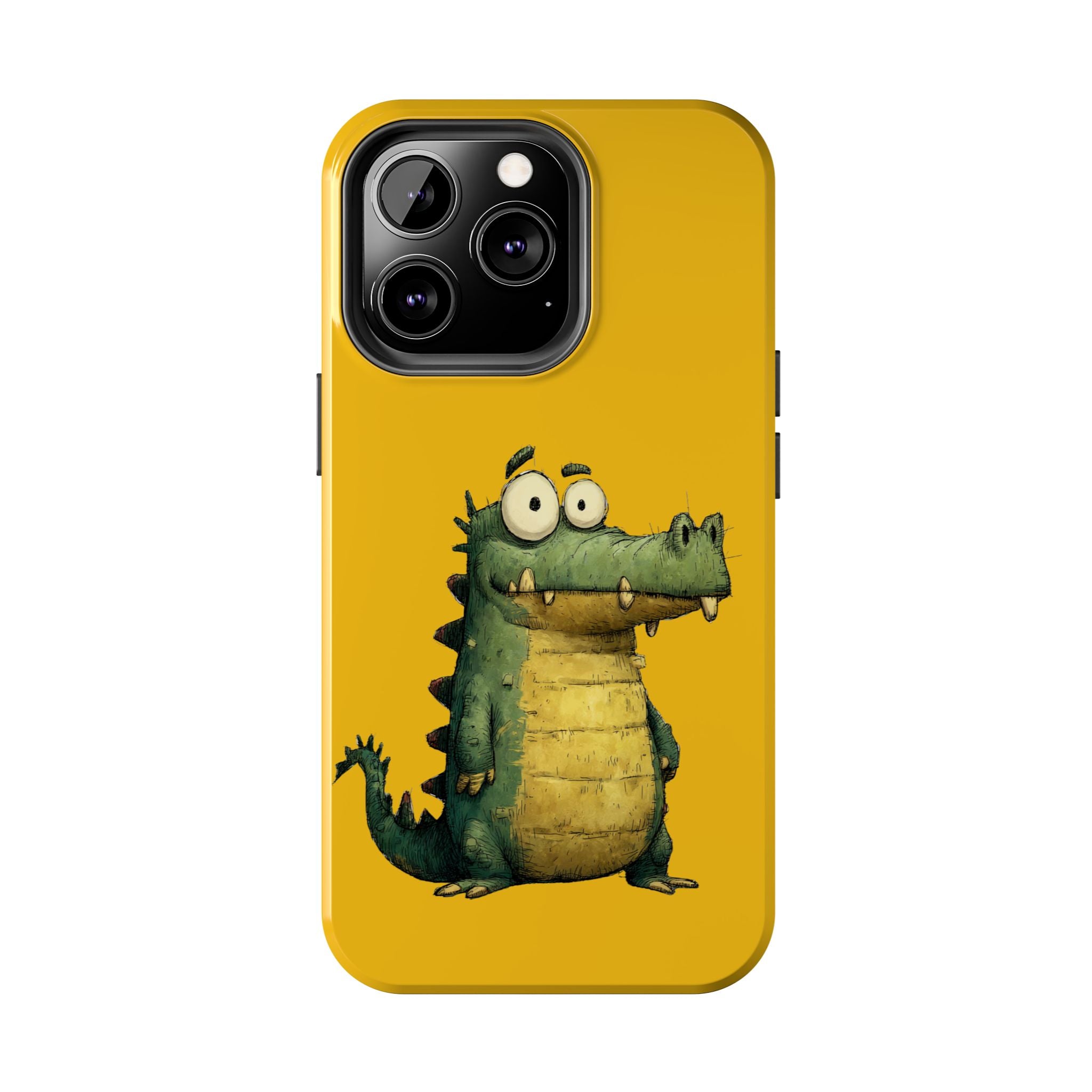 Quirky Funny Alligator iPhone Tough Case - Kawaii Animal Phone Cover - Crocodile Protective Phone Cover - Yellow iPhone Case