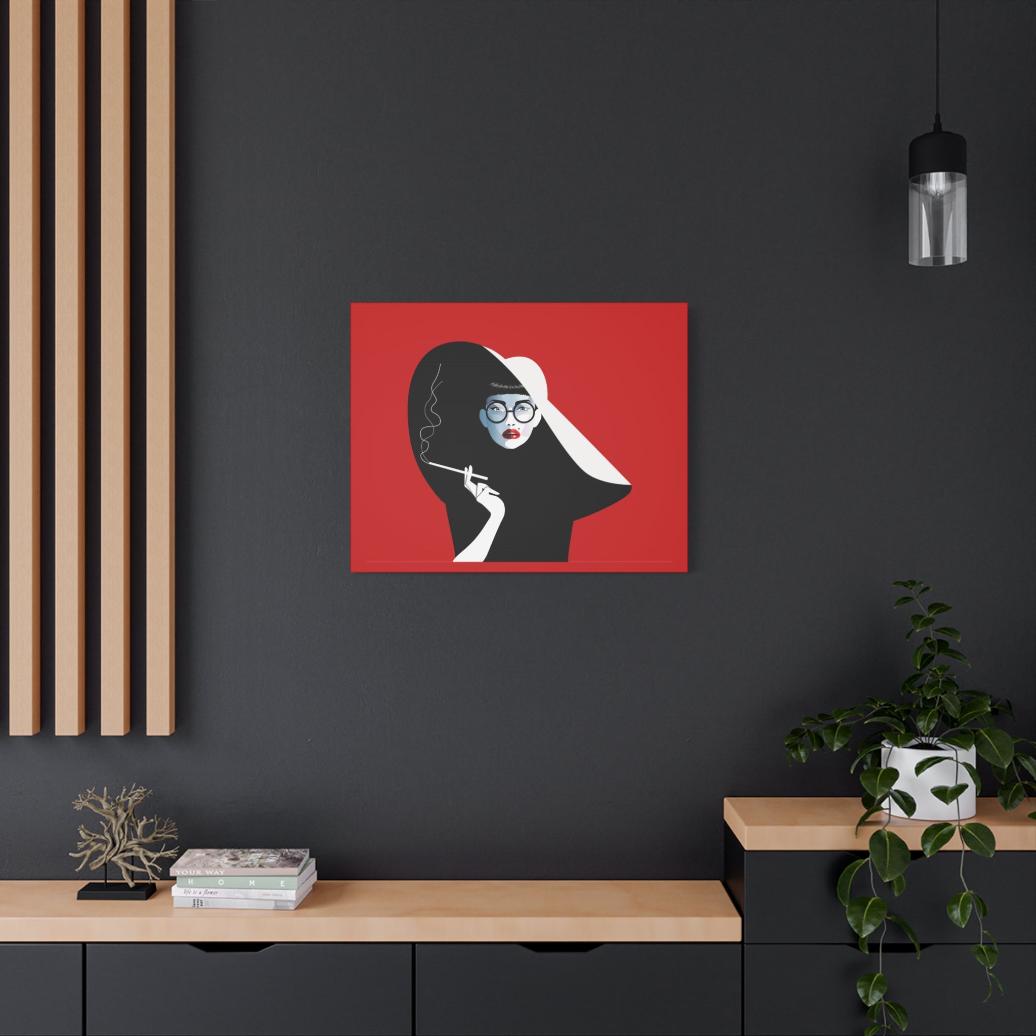 canvas-print-woman-smoking-cigarettes-wall-decor-woman-with-a-hat-style-stretched-matte-canvas-home-decor-living-room
