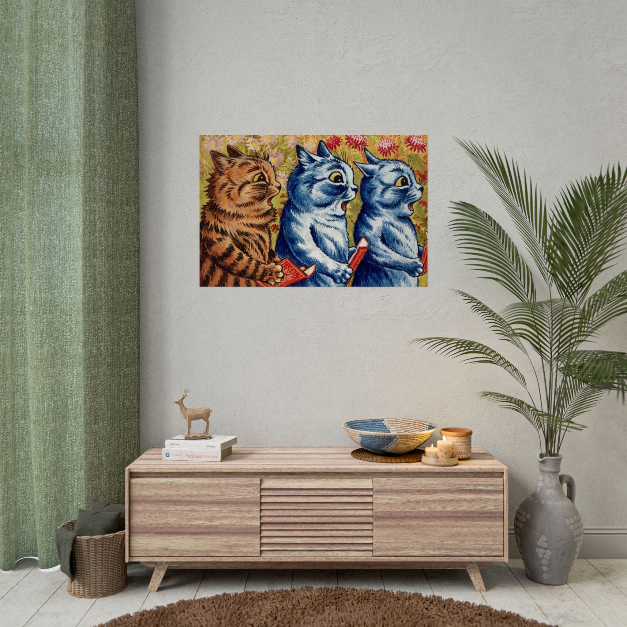 louis-wain-cat-poster-print-gouache-art-three-cats-singing-wall-decor-cat-print-home-office-decoration-unique-cat-louis-wain-
