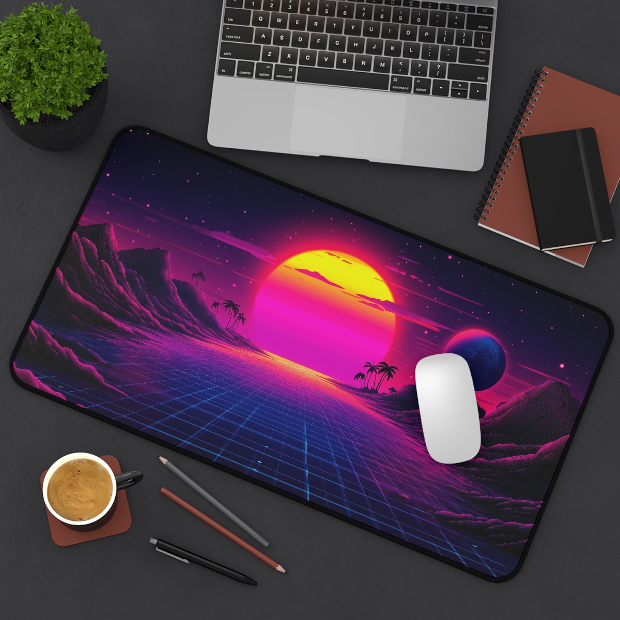 vaporwave-moon-road-mouse-pad-retrowave-city-delorean-desk-mat-neon-synthwave-desk-pad-vaporwave-sun-and-mountains