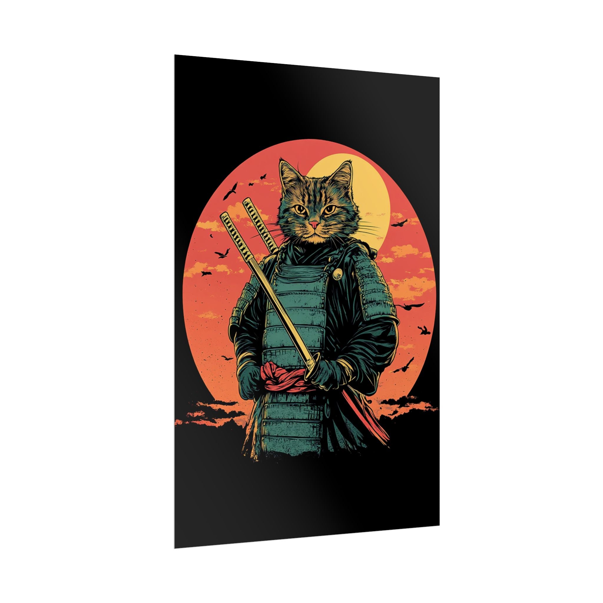 retro-wall-art-samurai-cat-japanese-style-sunset-rolled-posters-home-decor-wall-hanging-poster-gift-japanese-art-poster-1