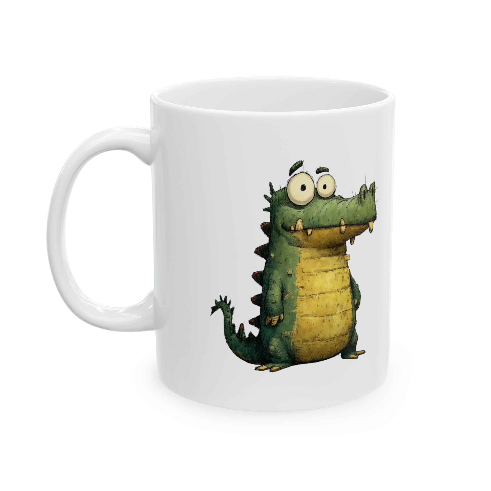 Fun Crocodile Ceramic Mug for Coffee Lovers, Cute Animal Mug, Office Mug, Gift for Kids, Yellow Croc Design