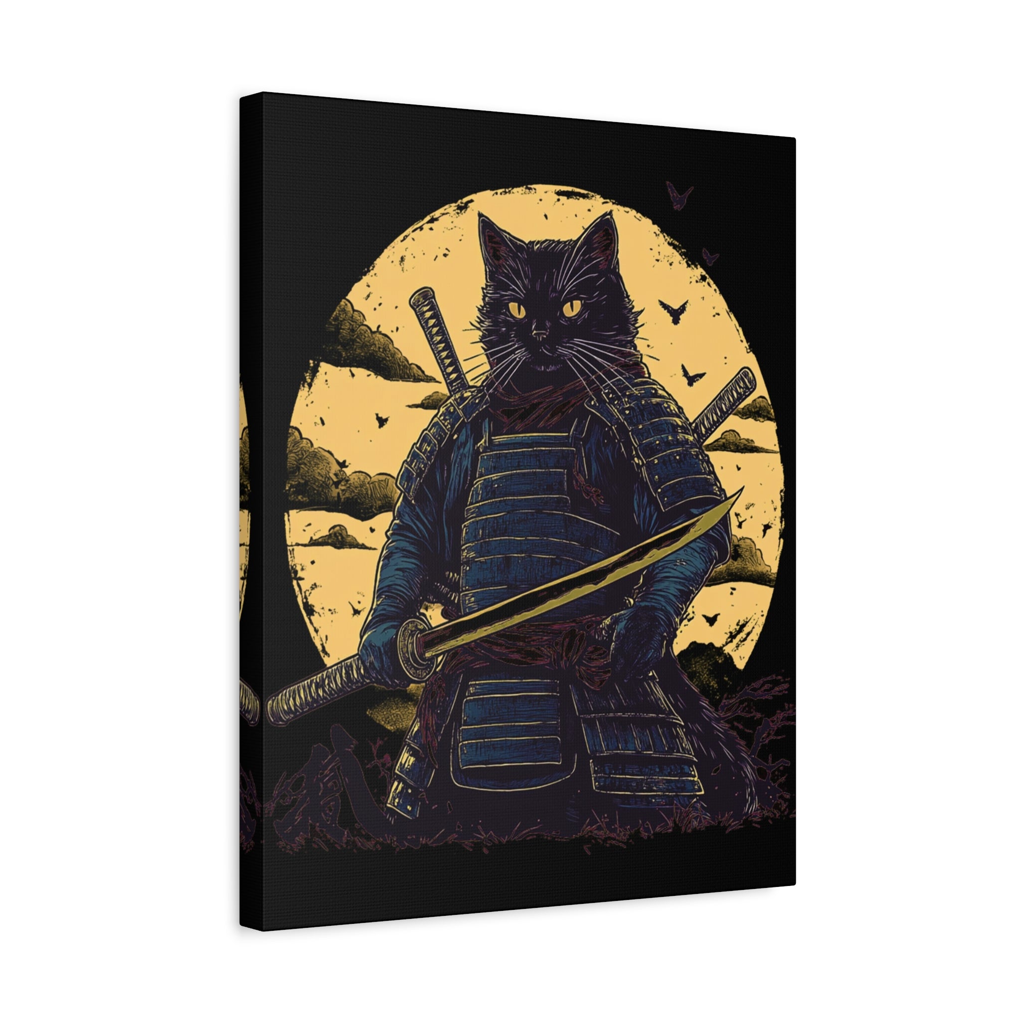 canvas-wall-art-samurai-cat-japanese-style-sunset-retro-wall-decor-stretched-matte-canvas-wall-hanging-home-decor-retro-wall-