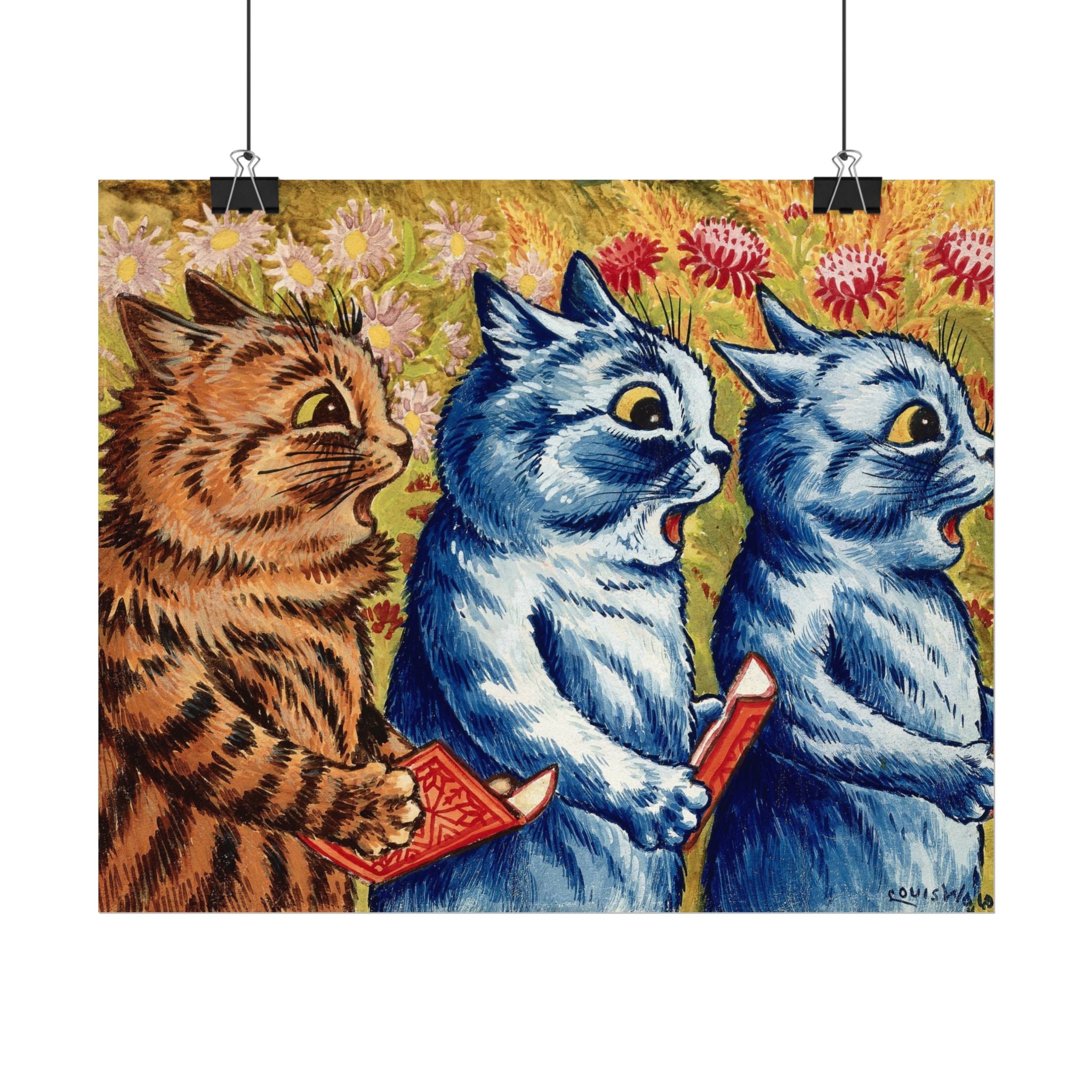 louis-wain-cat-poster-print-gouache-art-three-cats-singing-wall-decor-cat-print-home-office-decoration-unique-cat-louis-wain-