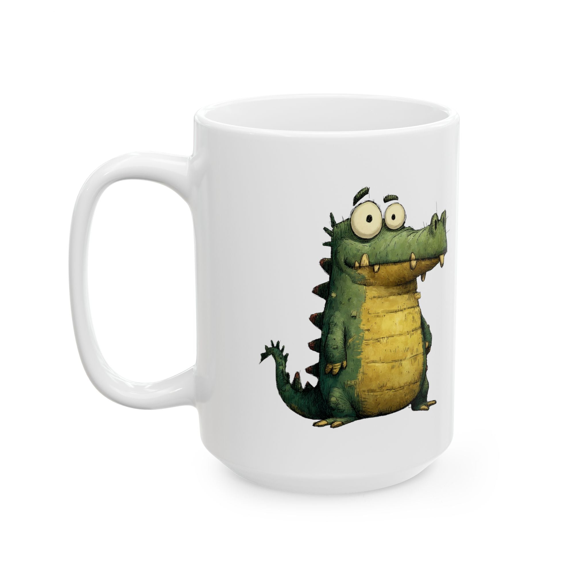 Fun Crocodile Ceramic Mug for Coffee Lovers, Cute Animal Mug, Office Mug, Gift for Kids, Yellow Croc Design
