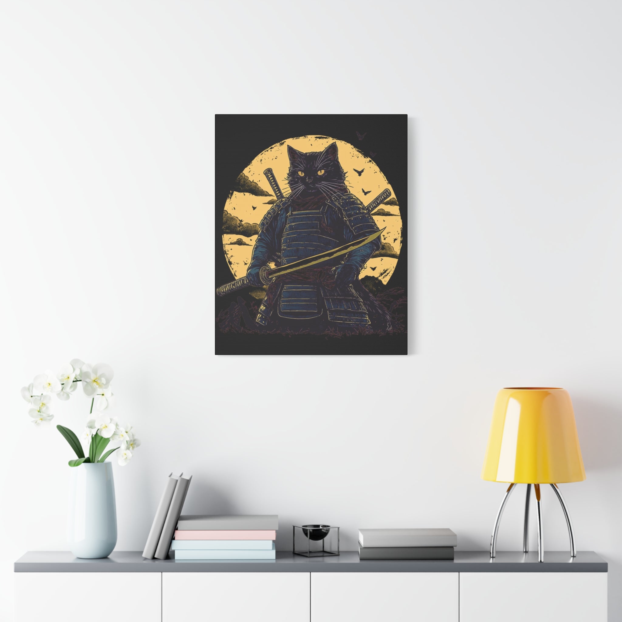 canvas-wall-art-samurai-cat-japanese-style-sunset-retro-wall-decor-stretched-matte-canvas-wall-hanging-home-decor-retro-wall-