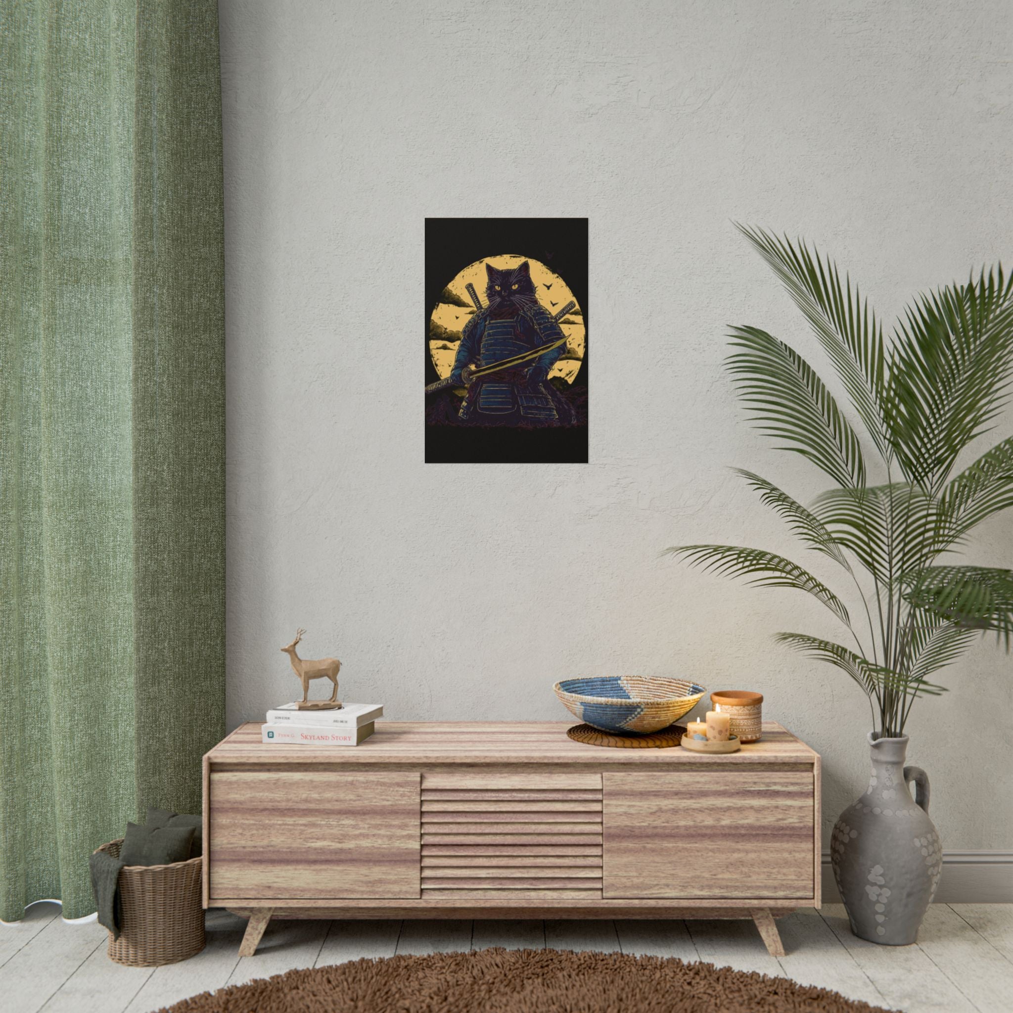 retro-wall-art-samurai-cat-japanese-style-sunset-rolled-posters-home-decor-wall-hanging-poster-gift-japanese-art-poster