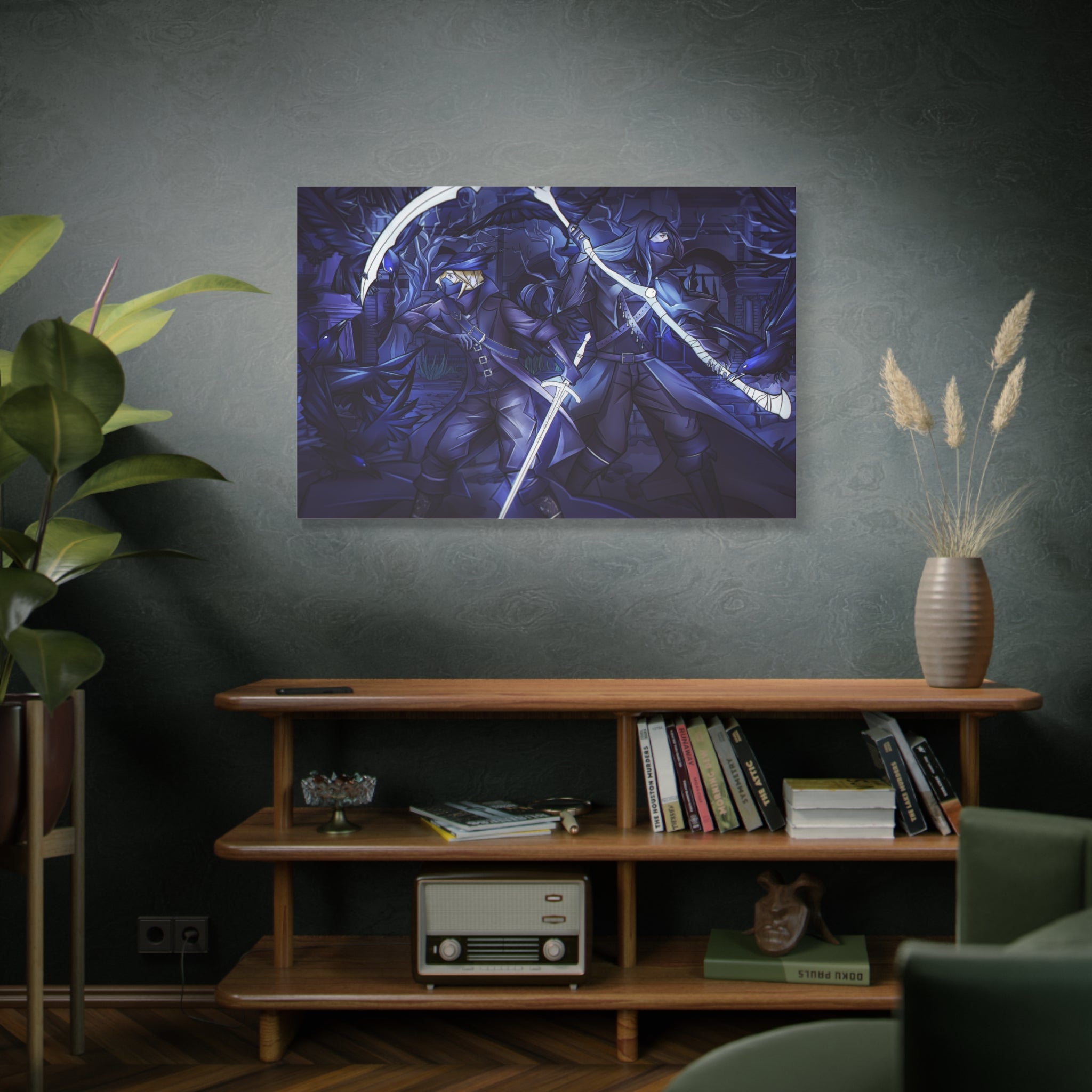 Bloodborne The Hunter Old Blood Matte Canvas Wall Art — Crow Cloak Bird Sword - Stretched Home Decor, Game Wall Print