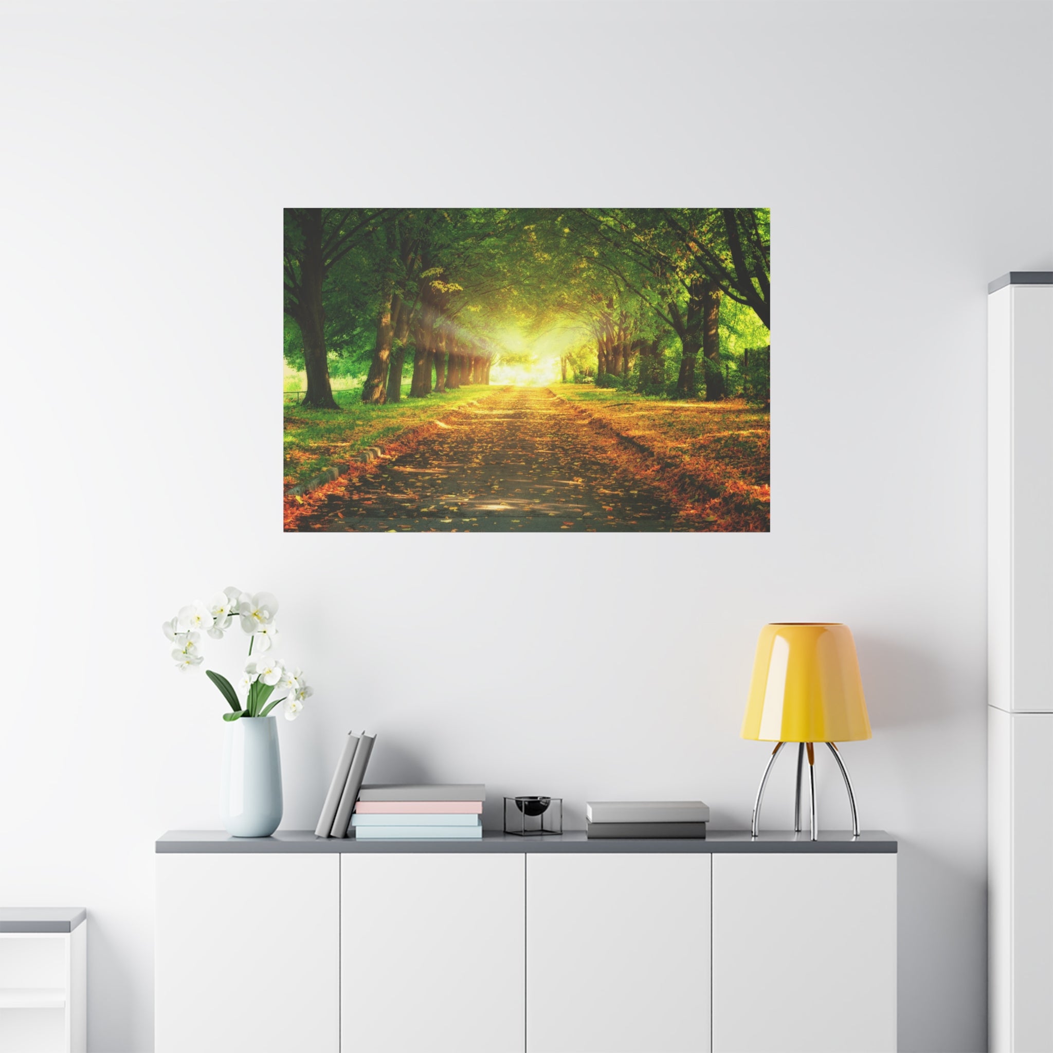 canvas-print-sunset-landscape-wall-art-nature-decor-fall-trees-living-room-decor-road-leaves-autumn-decor-fall-canvas