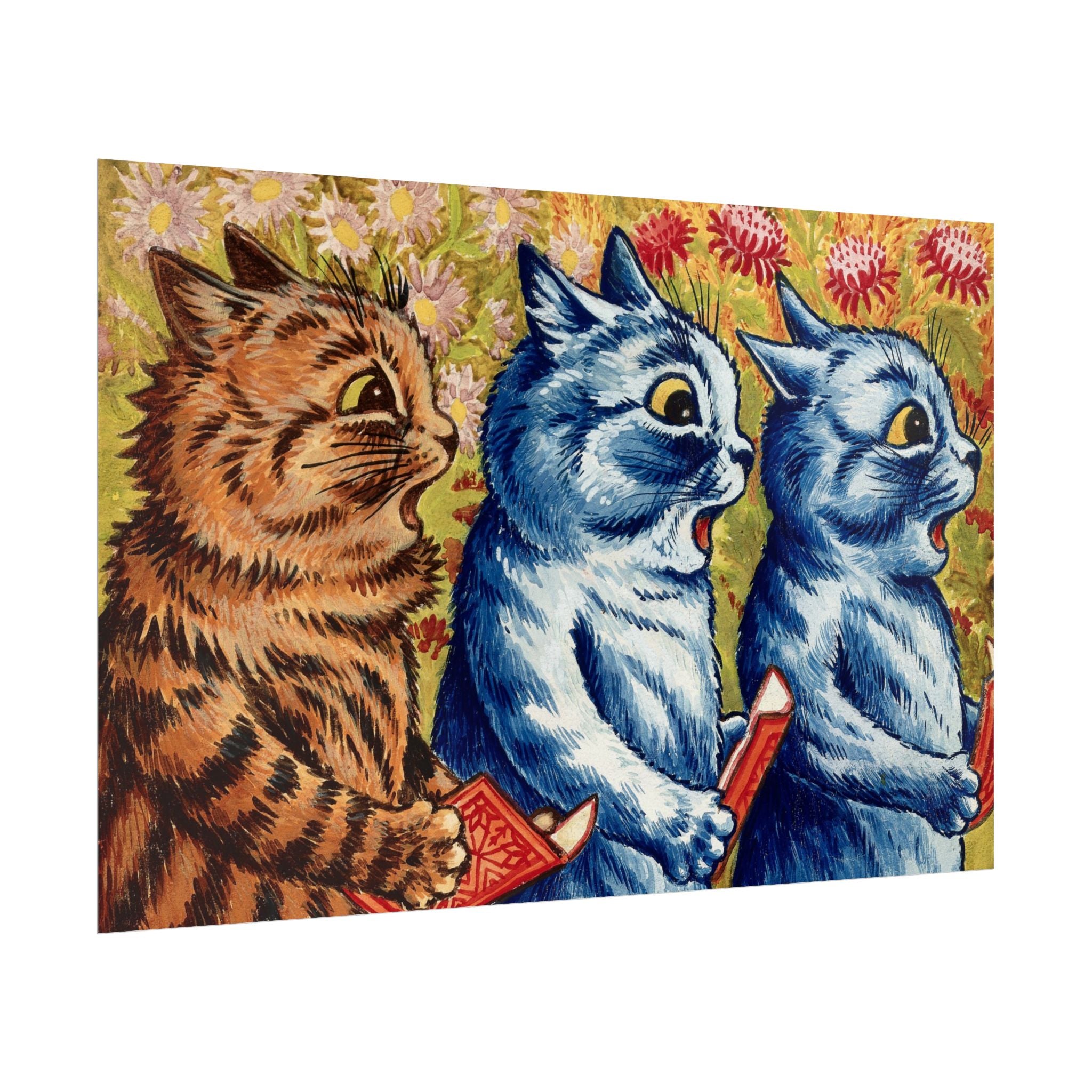 louis-wain-cat-poster-print-gouache-art-three-cats-singing-wall-decor-cat-print-home-office-decoration-unique-cat-louis-wain-