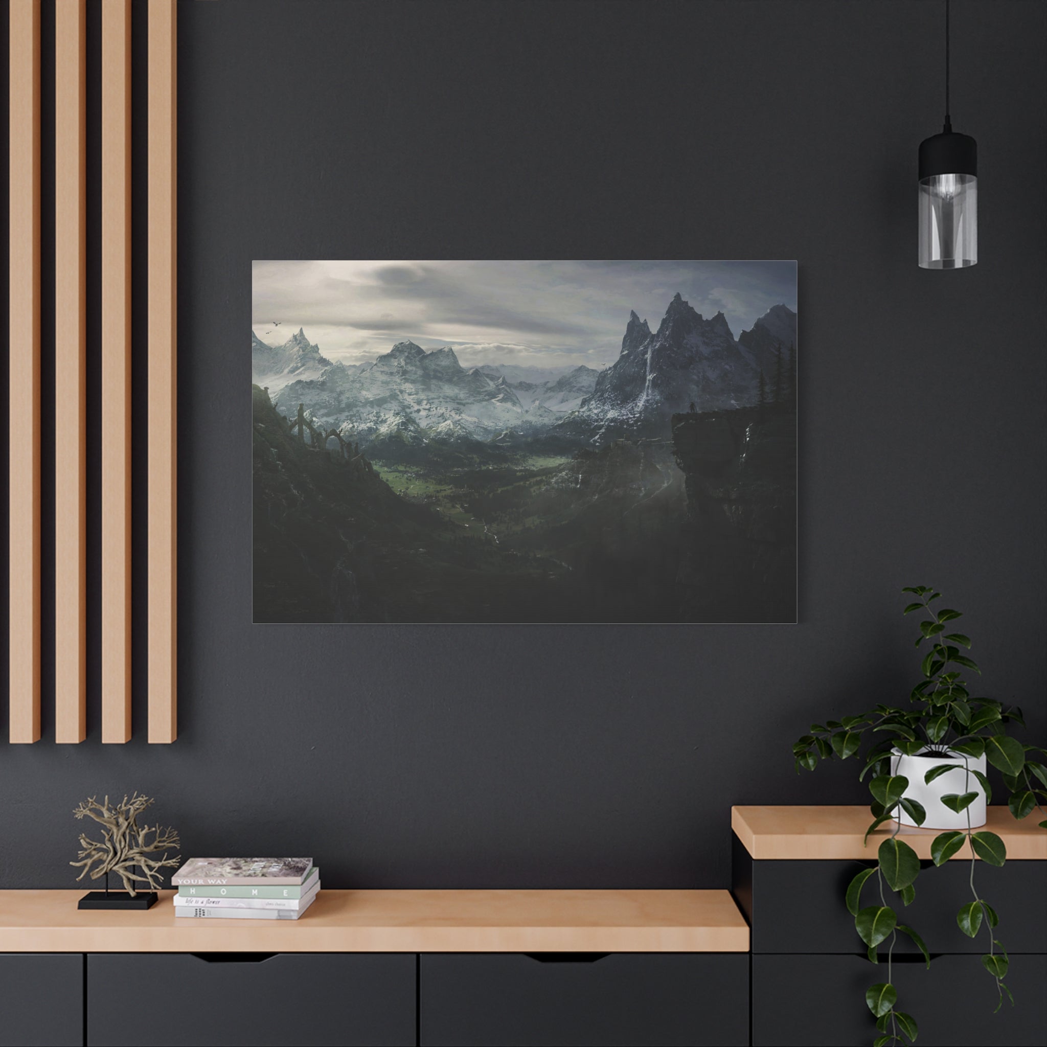 The Elder Scrolls Skyrim Canvas Wall Art - Dark Landscape Dragon Game Canvas Print Room Decor, Gaming Wall Art, Skyrim Gift