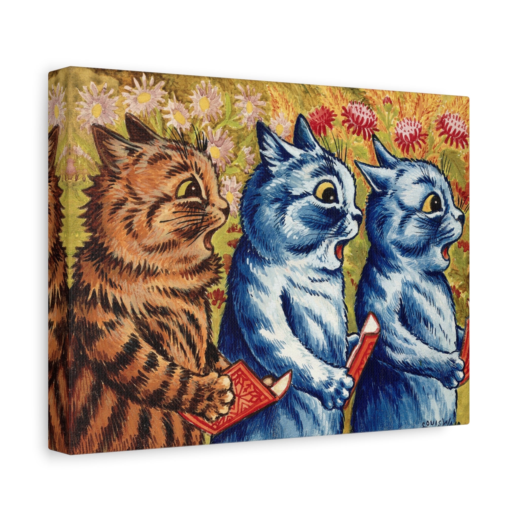 canvas-print-louis-wain-cat-gouache-art-three-cats-singing-wall-decor-cat-print-home-office-decoration-unique-cat-louis-wain-