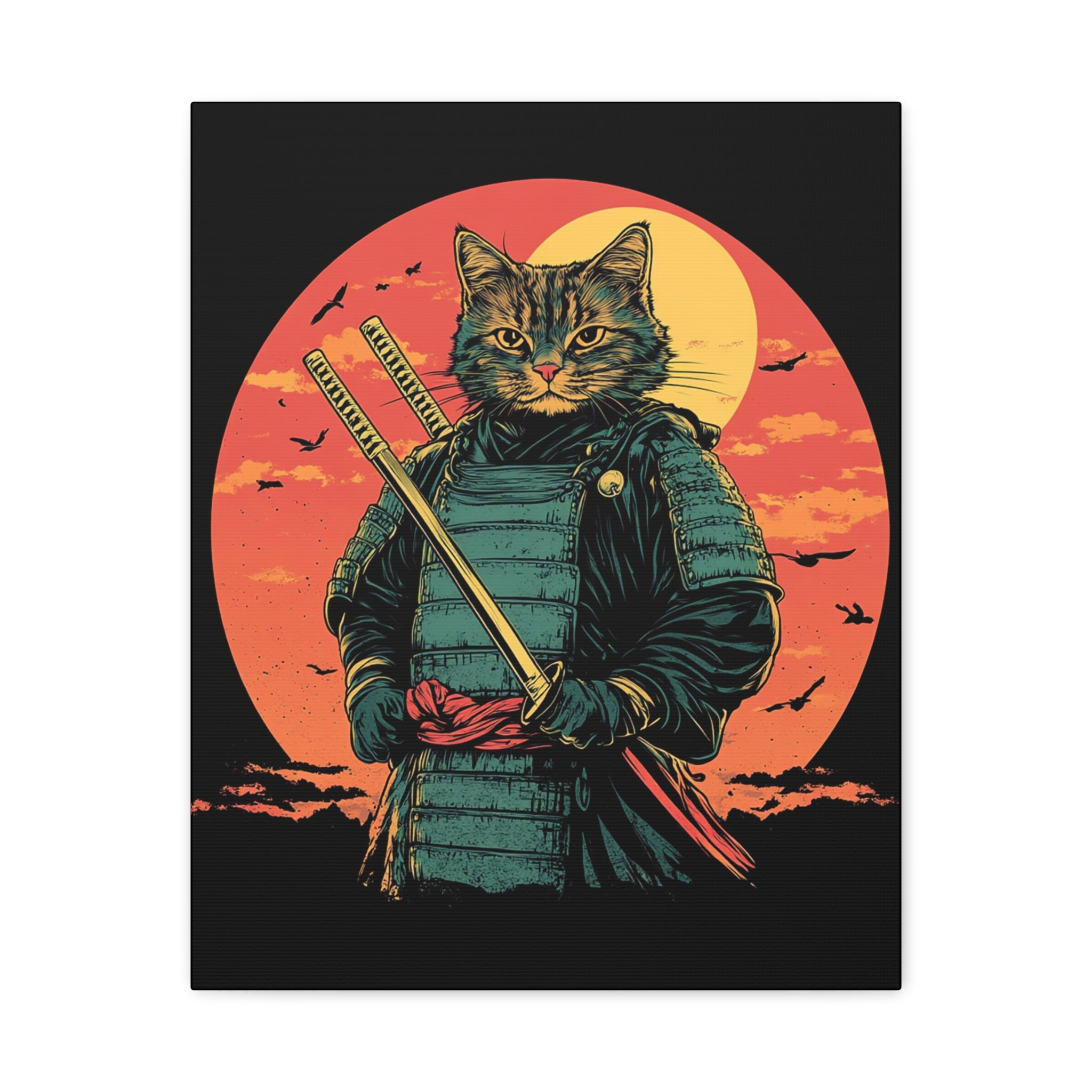 canvas-wall-art-samurai-cat-japanese-style-sunset-retro-wall-decor-stretched-matte-canvas-wall-hanging-home-decor-retro-wall-