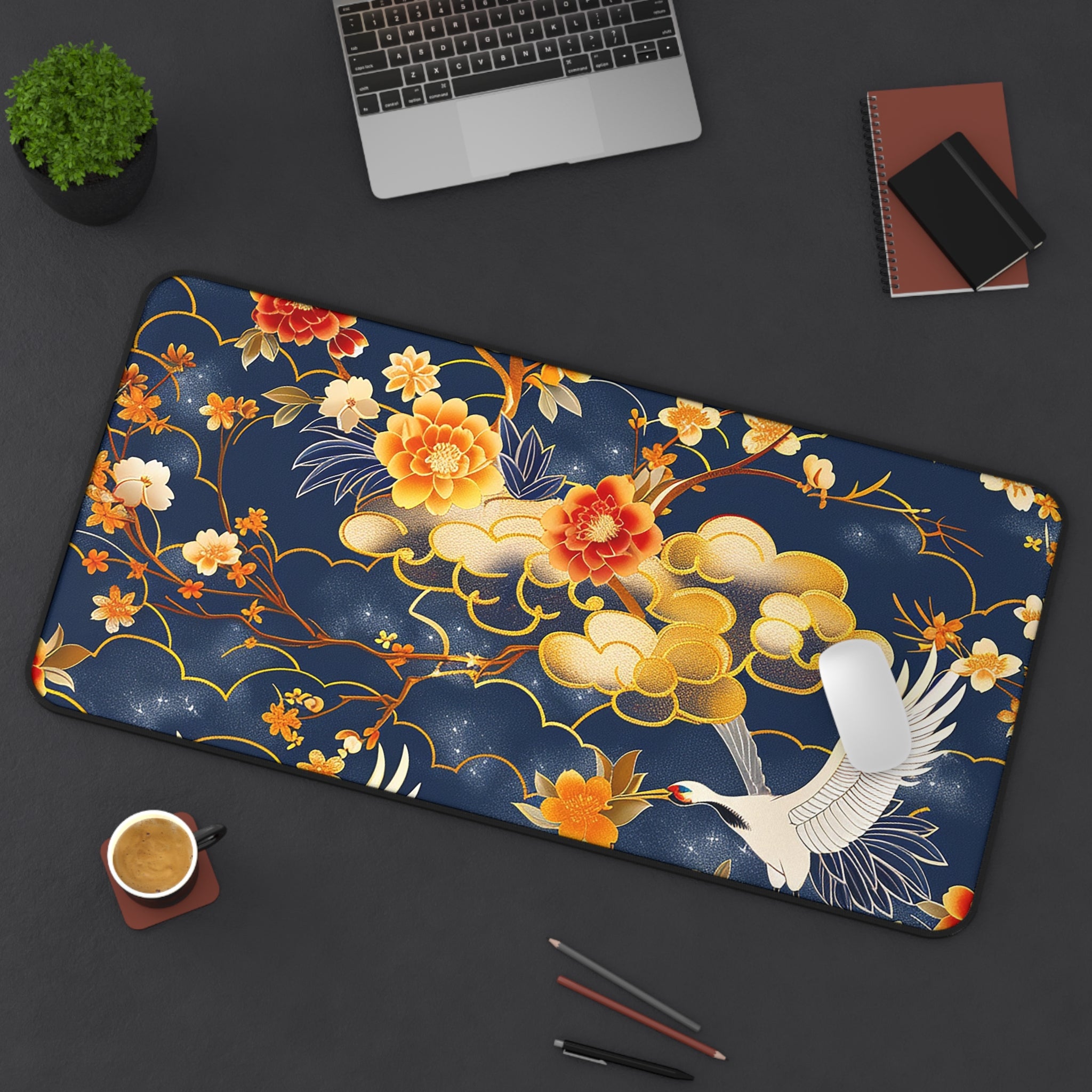japanese-cranes-art-desk-mat-mousepad-desk-pad-for-home-office-golden-asian-crane-design-gift-for-bird-lovers-office-decor-wo