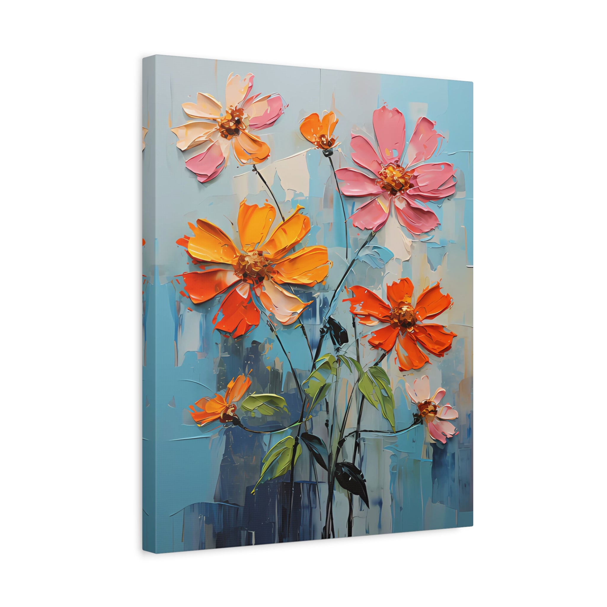 canvas-print-zinnia-flowers-impasto-matte-stretched-art-floral-wall-decor-botanical-artwork-impressionist-painting-reproducti