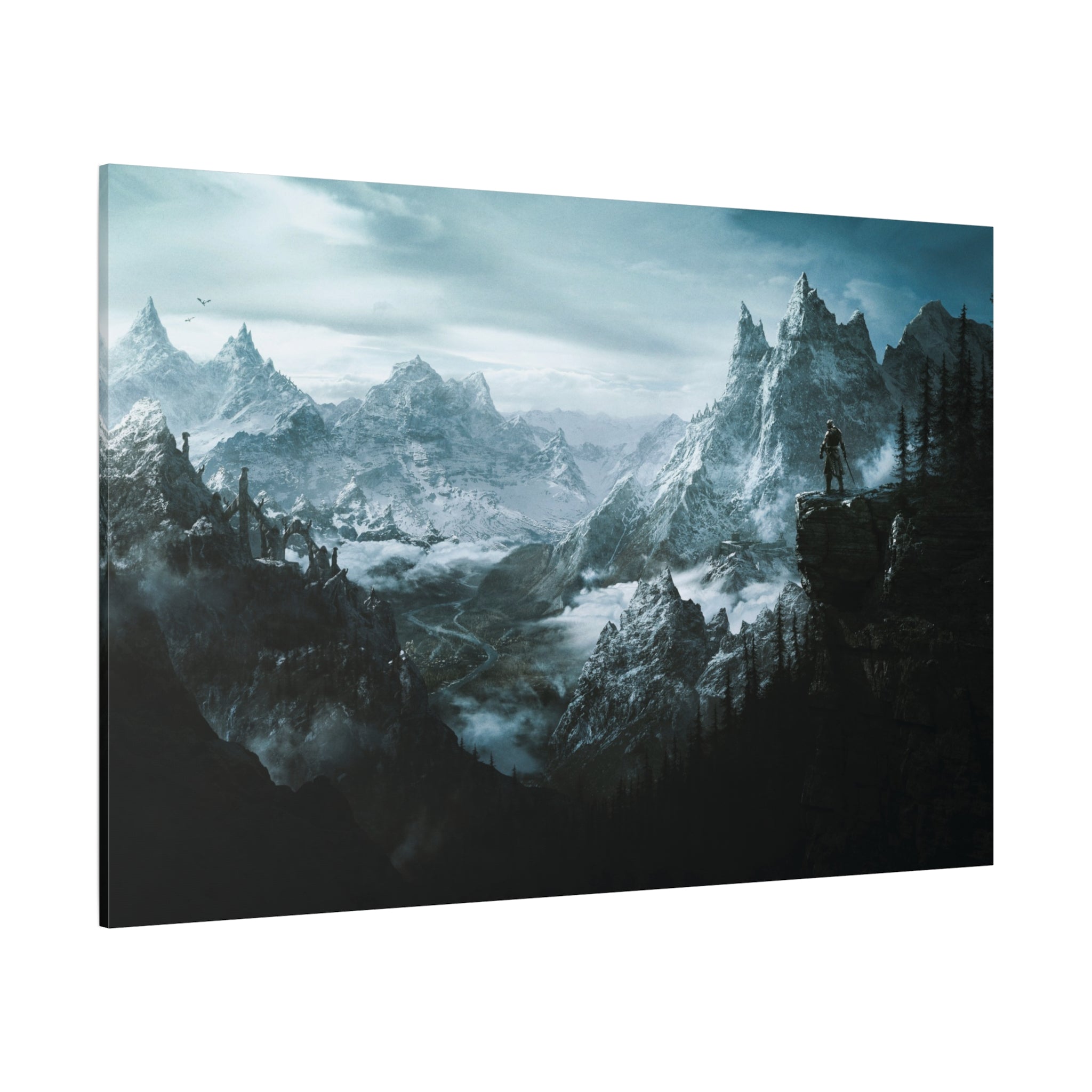 The Elder Scrolls Skyrim Canvas Wall Art - Dragon Game Canvas Print, Room Decor, Gaming Wall Art, Skyrim Landscape Gift