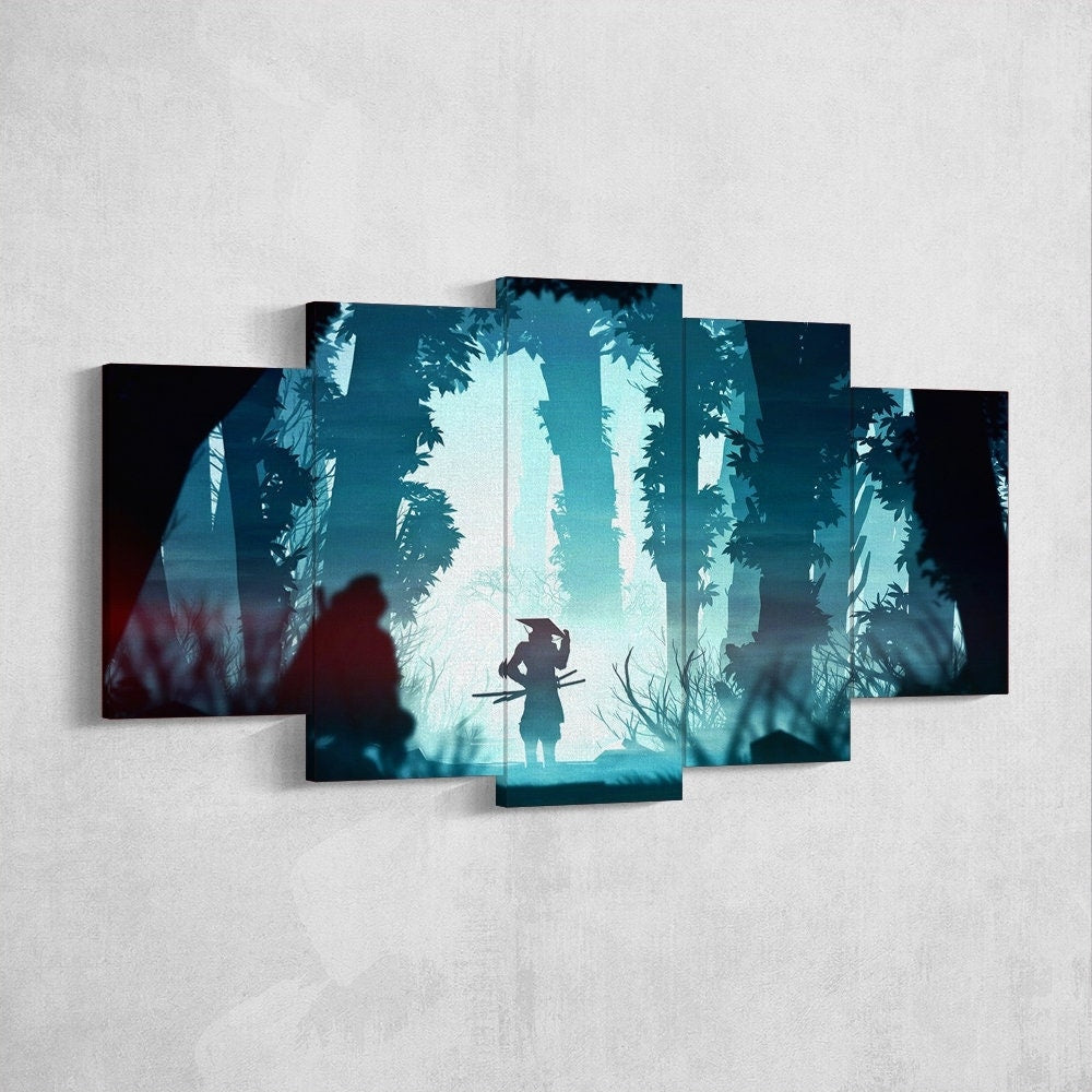 samurai-samurai-warrior-fantasy-katana-5-piece-canvas-wall-art-samurai-art-extra-large-wall-art-samurai-poster-5-piece-5-pane