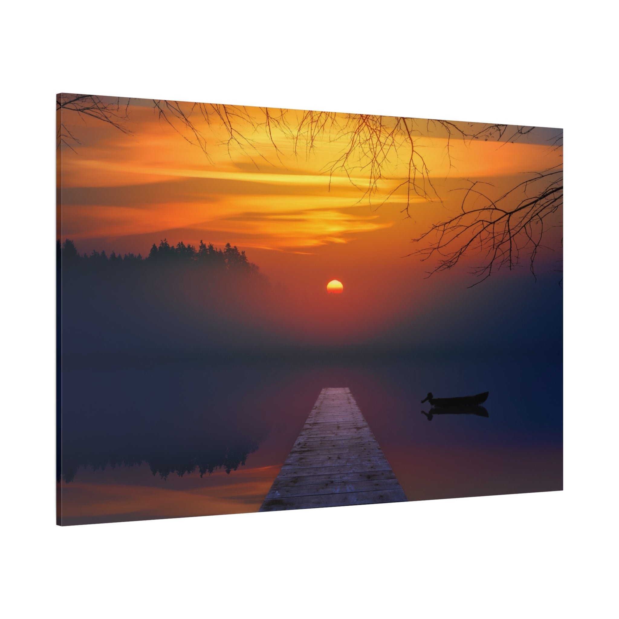 canvas-print-sunset-lake-nature-dock-wall-art-stretched-matte-canvas-home-decor-gift-for-nature-lovers-scenic-canvas-art