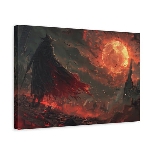 Bloodborne The Hunter Canvas Wall Art, Red Moon, Home Wall Decor, Game Wall Art Print