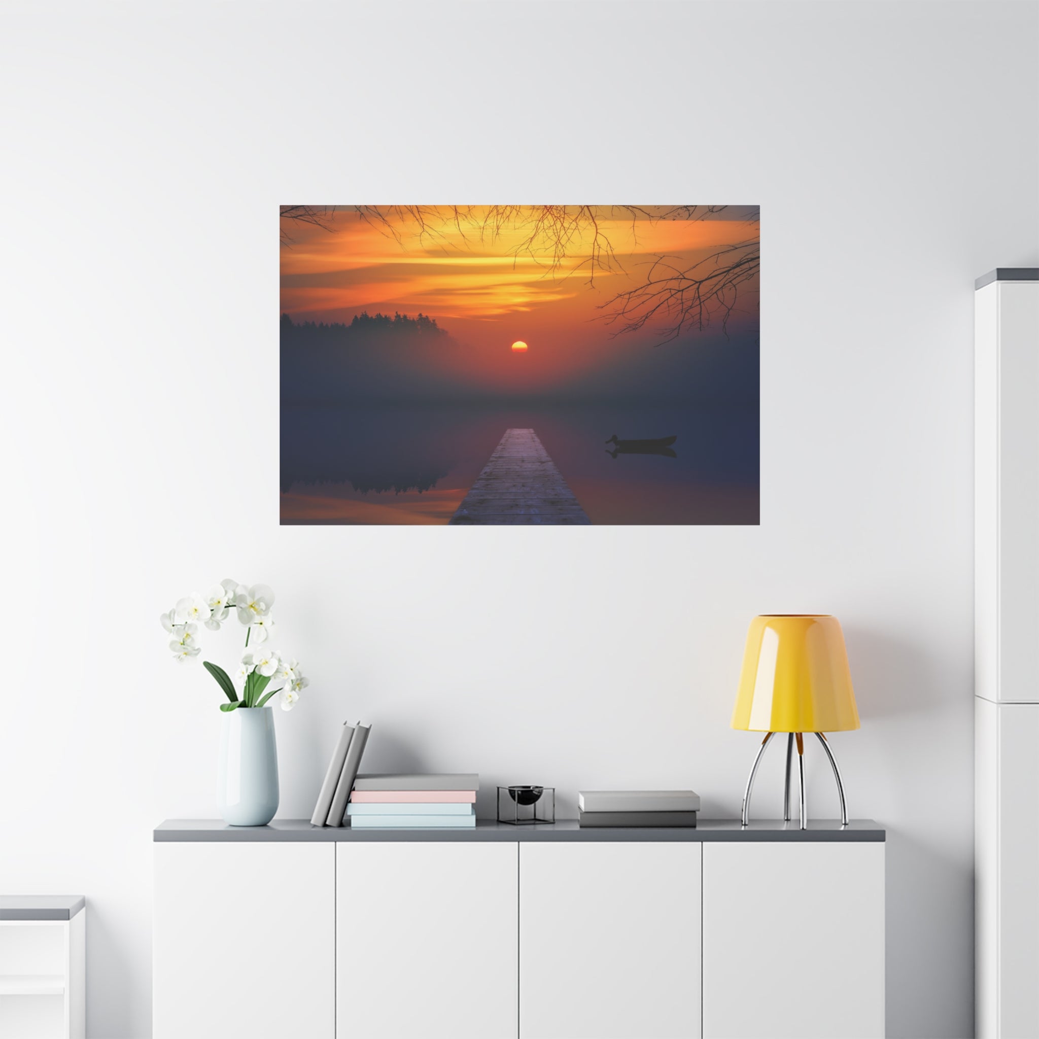 canvas-print-sunset-lake-nature-dock-wall-art-stretched-matte-canvas-home-decor-gift-for-nature-lovers-scenic-canvas-art