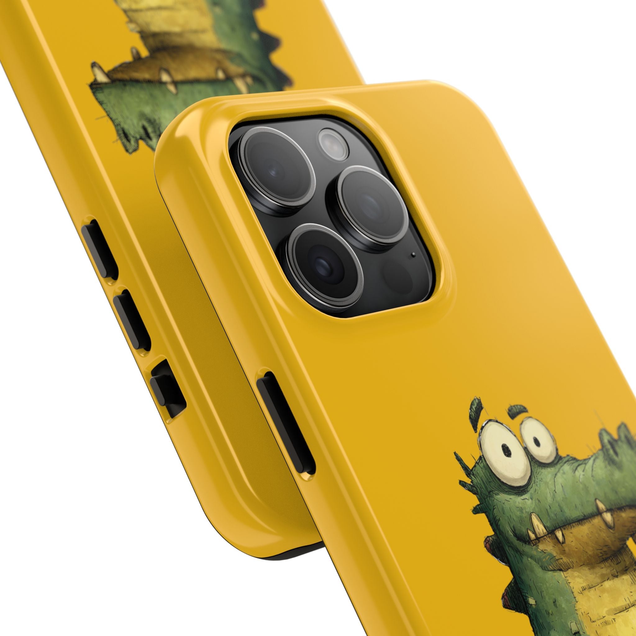 Quirky Funny Alligator iPhone Tough Case - Kawaii Animal Phone Cover - Crocodile Protective Phone Cover - Yellow iPhone Case