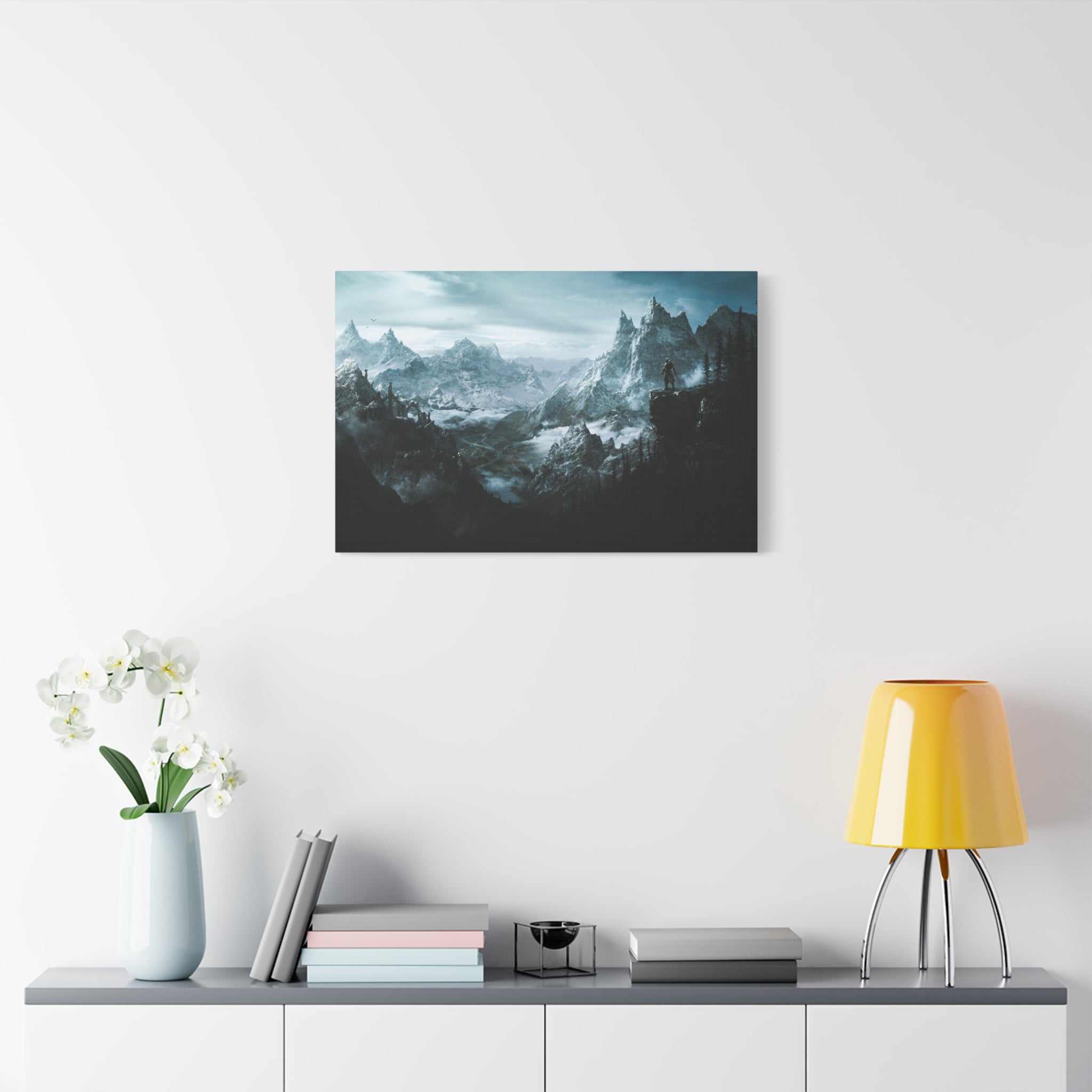 The Elder Scrolls Skyrim Canvas Wall Art - Dragon Game Canvas Print, Room Decor, Gaming Wall Art, Skyrim Landscape Gift