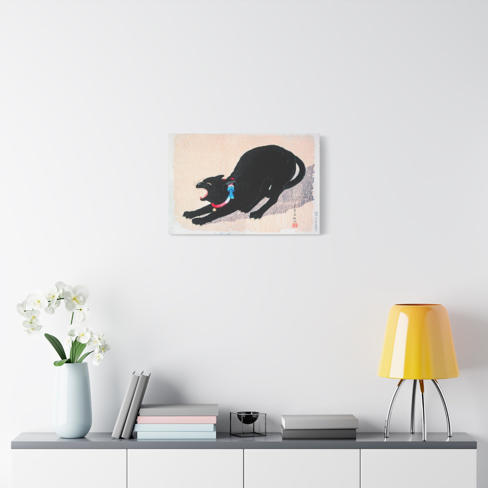 canvas-print-wall-art-black-cat-hissing-by-hiroaki-takahashi-living-room-decor-japanese-art-home-wall-decor