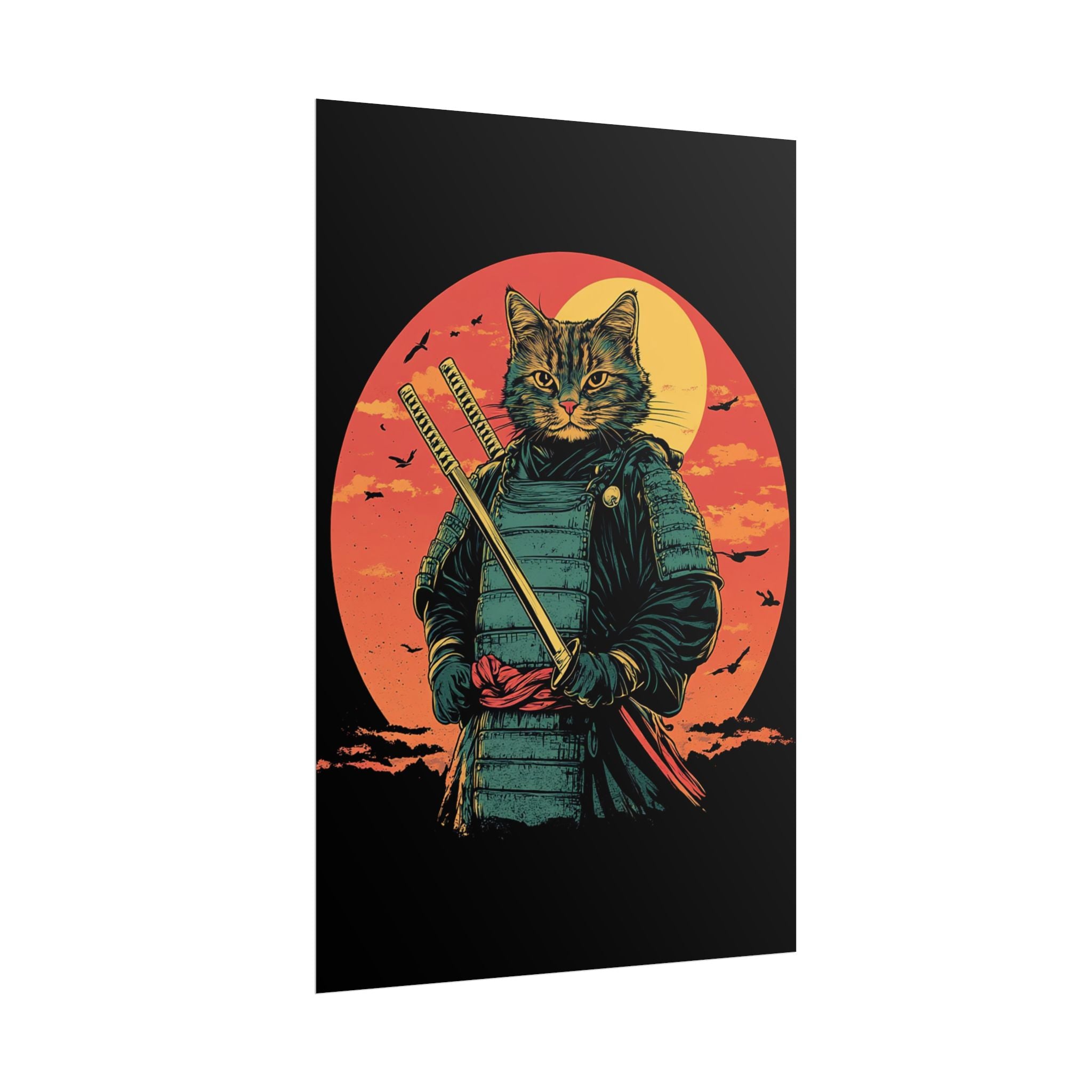 retro-wall-art-samurai-cat-japanese-style-sunset-rolled-posters-home-decor-wall-hanging-poster-gift-japanese-art-poster-1