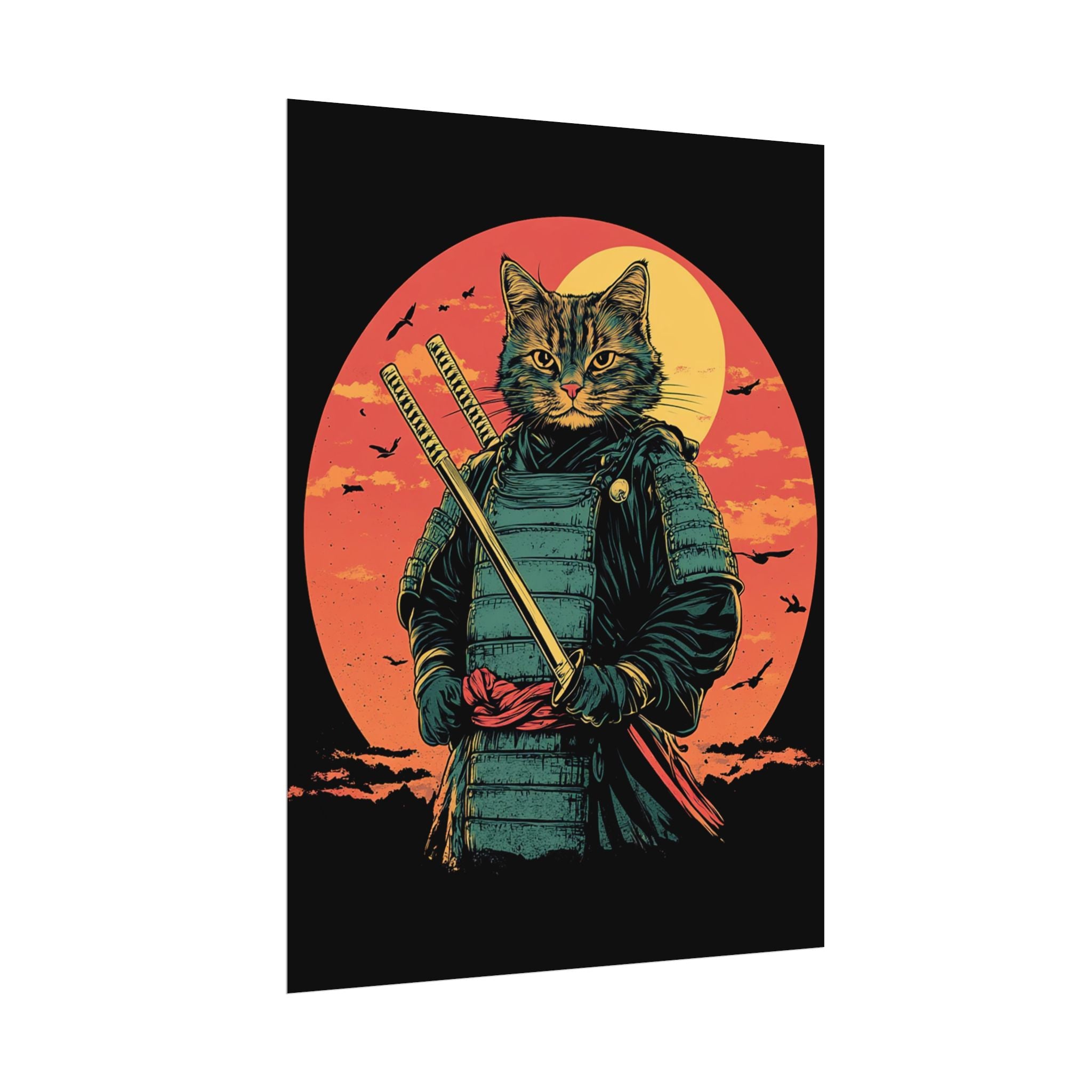 retro-wall-art-samurai-cat-japanese-style-sunset-rolled-posters-home-decor-wall-hanging-poster-gift-japanese-art-poster-1