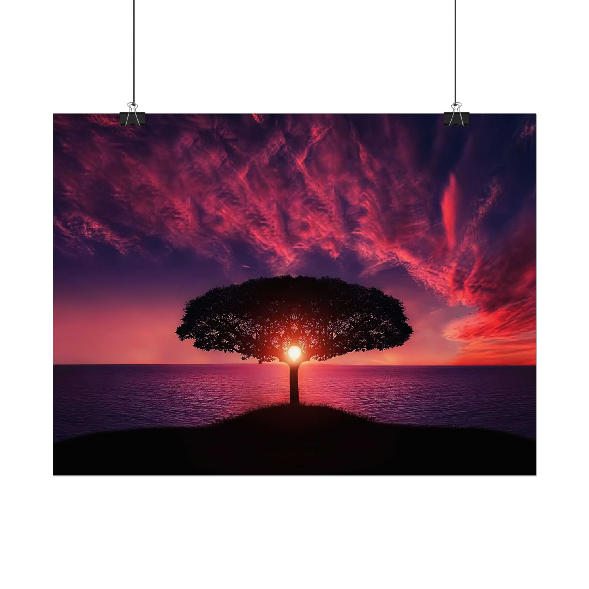 Panoramic Sunset Poster Print, Tree Wall Art, Scenery Decor, Exra Large Wall Art, Canvas Art Print, Landscape, Nature Wall Decor
