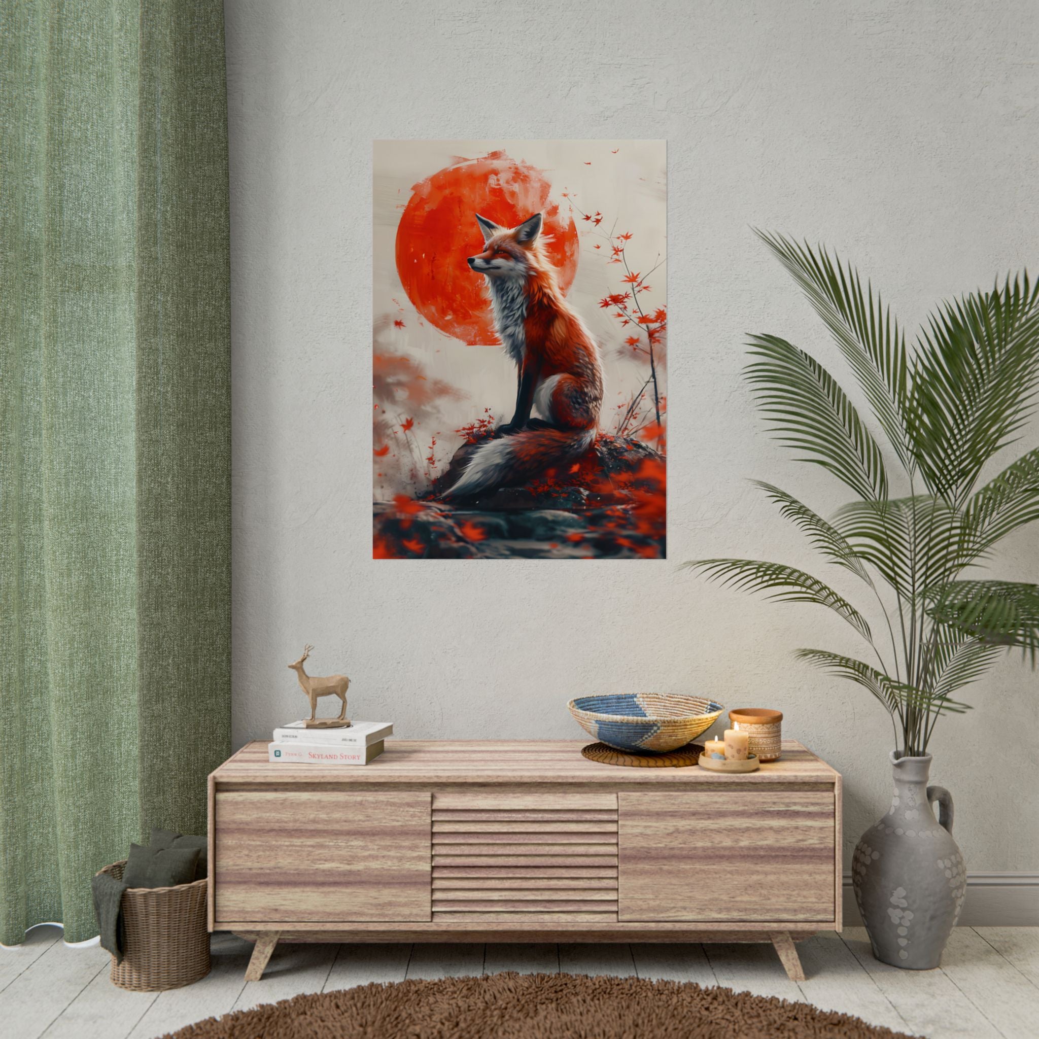 red-fox-poster-print-fantasy-decor-wildlife-wall-art-red-sun-home-decor-animal-lover-gift-nature-print-fantasy-art-decor