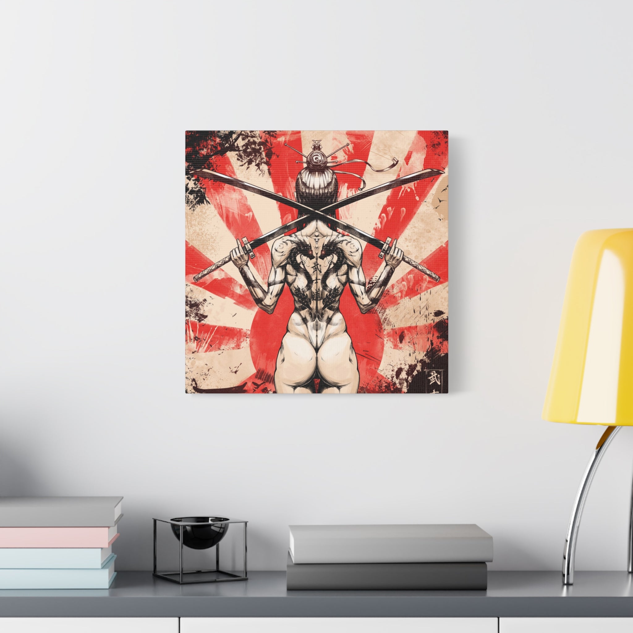 canvas-print-samurai-katana-dragon-tattoo-naked-woman-wall-decor-stretched-matte-japanese-art-asian-home-decoration-fantasy