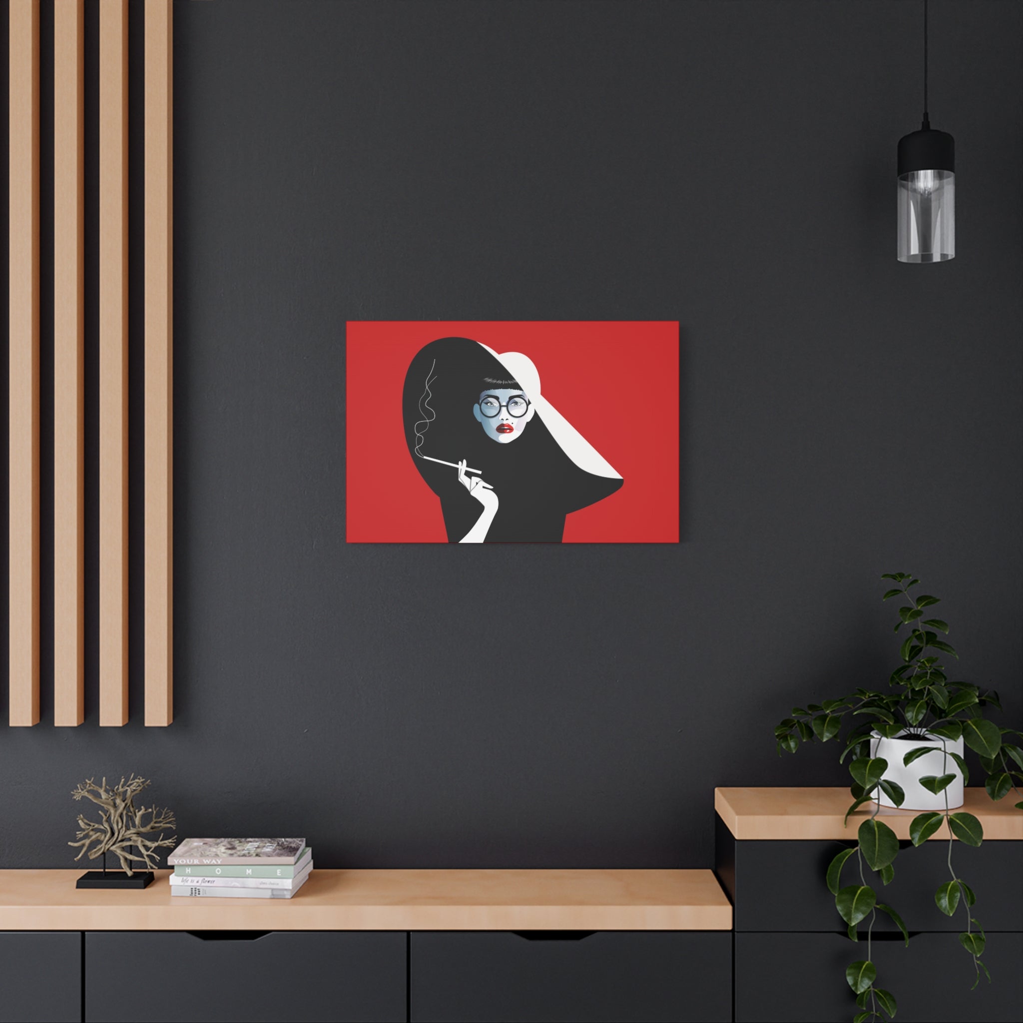 canvas-print-woman-smoking-cigarettes-wall-decor-woman-with-a-hat-style-stretched-matte-canvas-home-decor-living-room