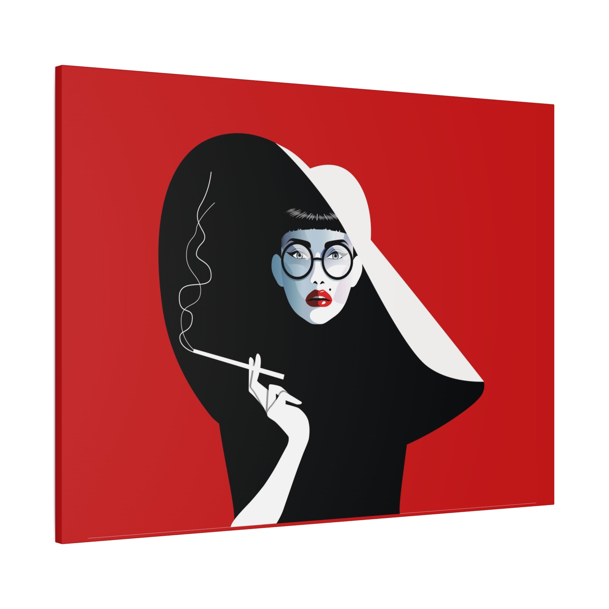 canvas-print-woman-smoking-cigarettes-wall-decor-woman-with-a-hat-style-stretched-matte-canvas-home-decor-living-room