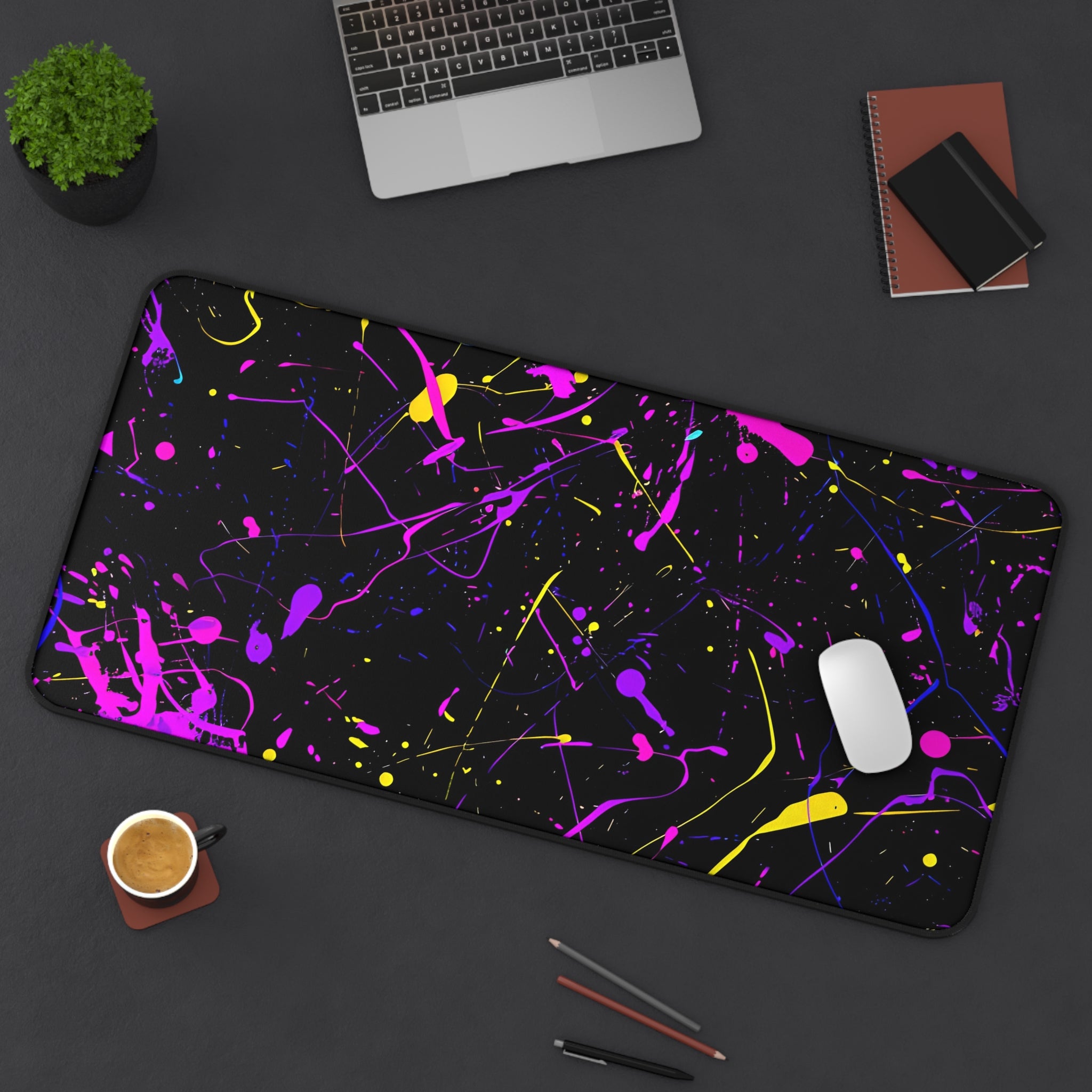 neon-abstract-paint-splatter-desk-mat-purple-large-gaming-mouse-pad-colorful-work-from-home-desk-accessory-unique-desk-blotte