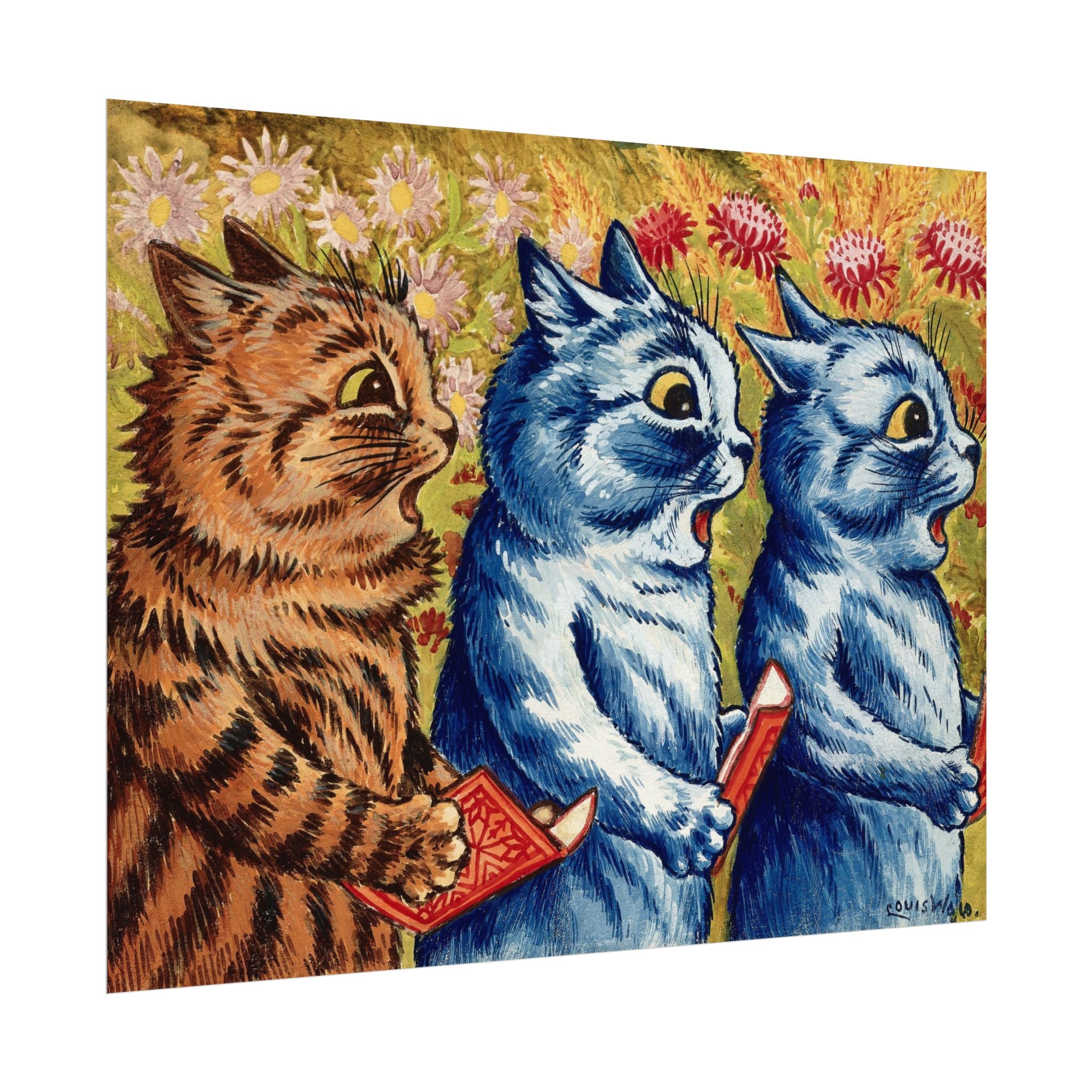 louis-wain-cat-poster-print-gouache-art-three-cats-singing-wall-decor-cat-print-home-office-decoration-unique-cat-louis-wain-