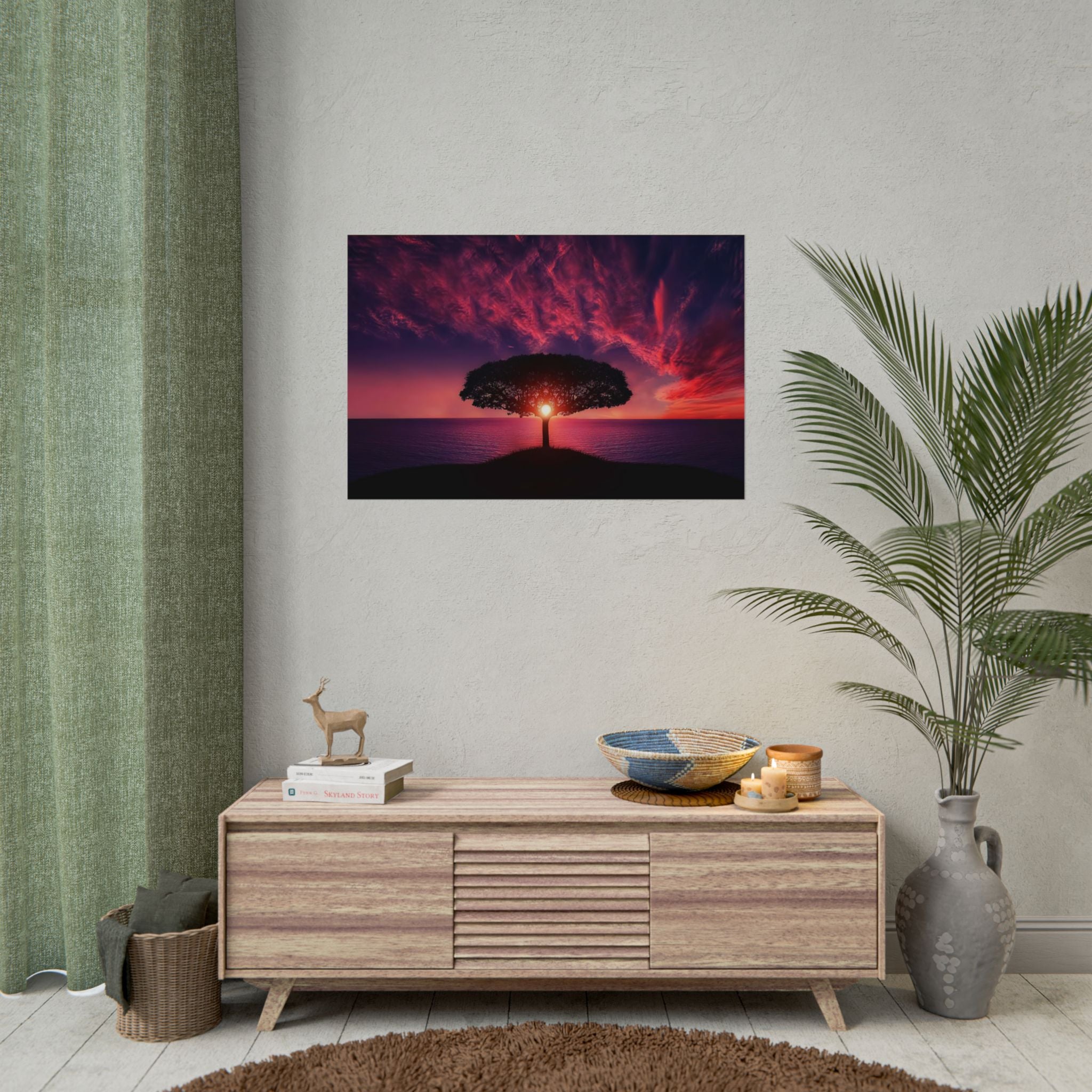 Panoramic Sunset Poster Print, Tree Wall Art, Scenery Decor, Exra Large Wall Art, Canvas Art Print, Landscape, Nature Wall Decor