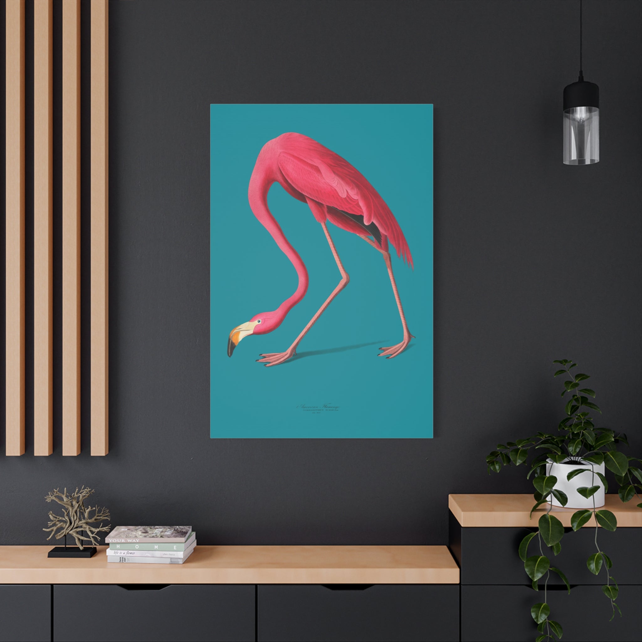 canvas-print-pink-flamingo-wall-art-vintage-home-decor-living-room-decor-stretched-canvas-art-pink-wall-art-flamingo-illustra