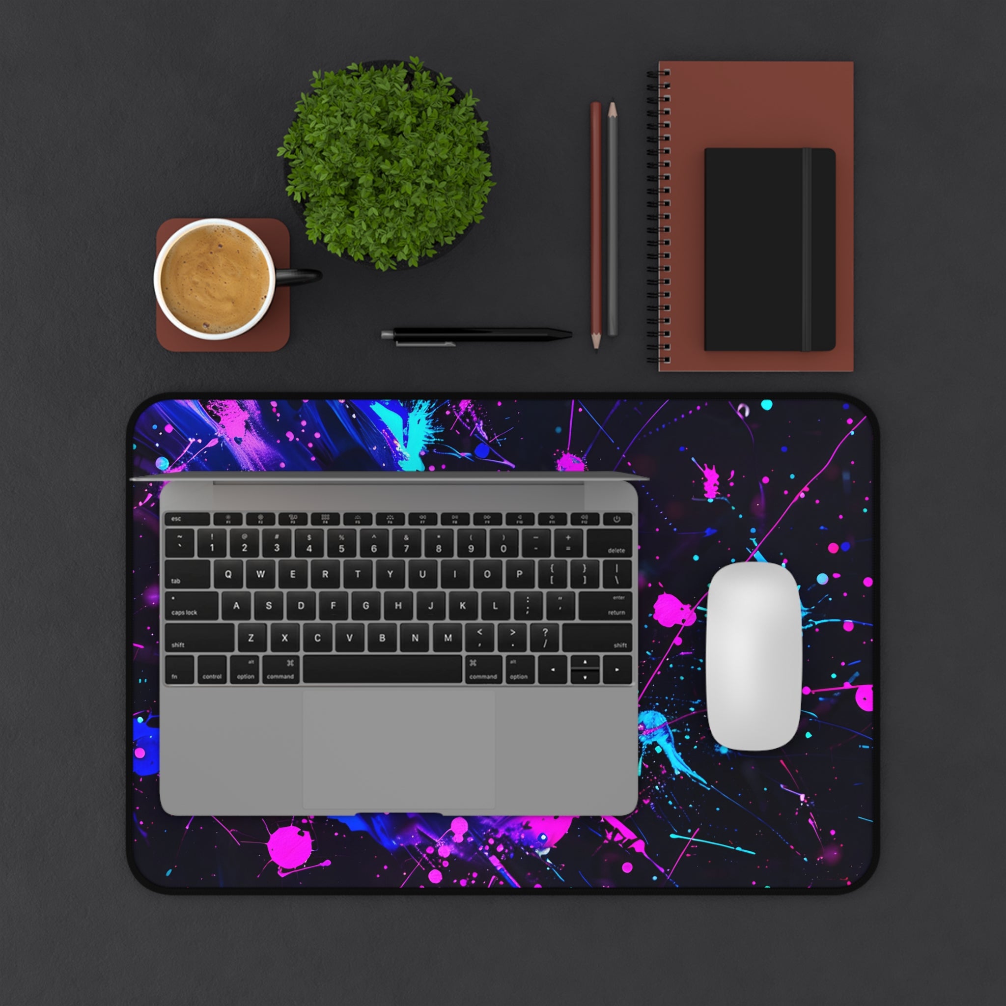 neon-abstract-paint-splatter-desk-mat-navy-pink-large-gaming-mouse-pad-colorful-work-from-home-desk-accessory-desk-blotter