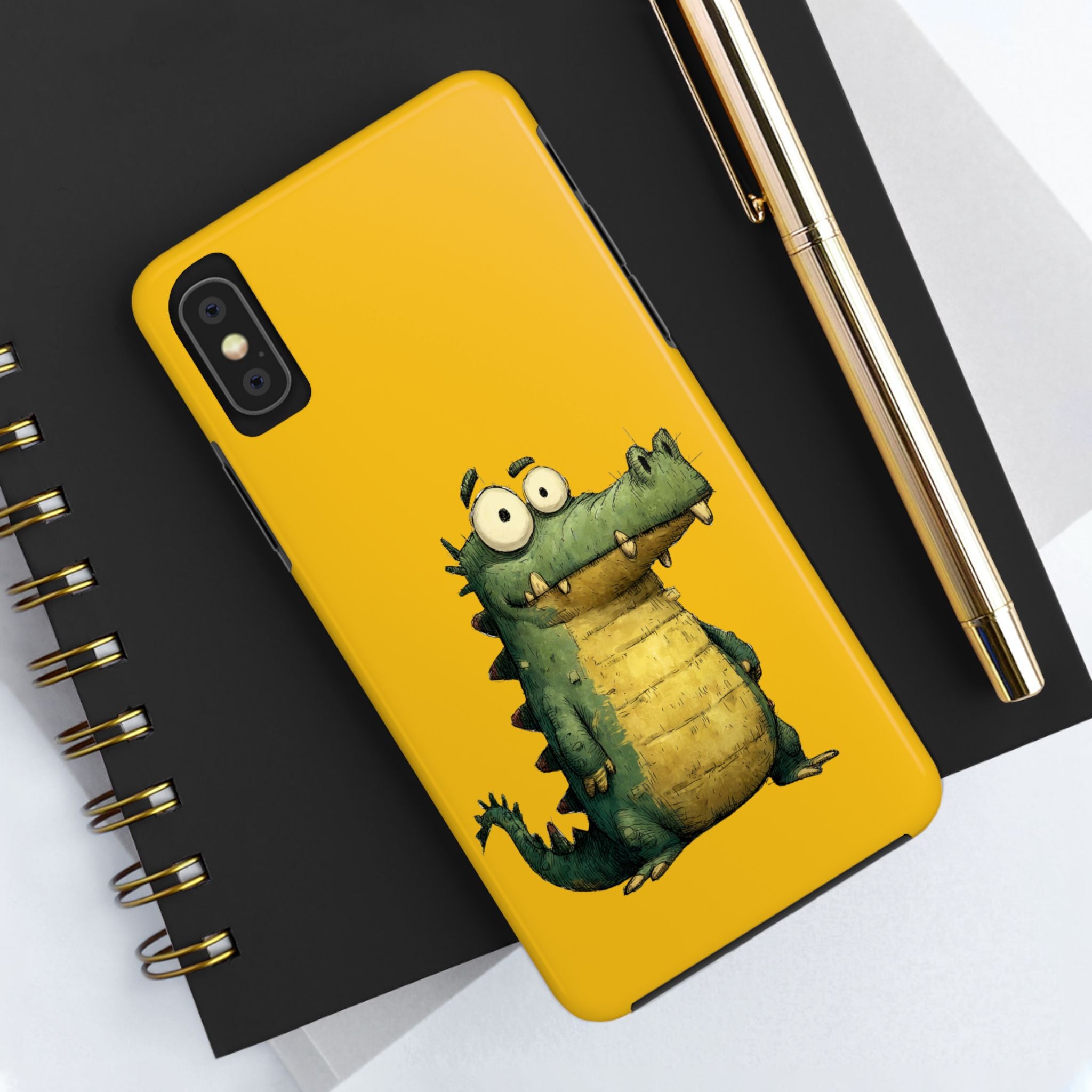 Quirky Funny Alligator iPhone Tough Case - Kawaii Animal Phone Cover - Crocodile Protective Phone Cover - Yellow iPhone Case