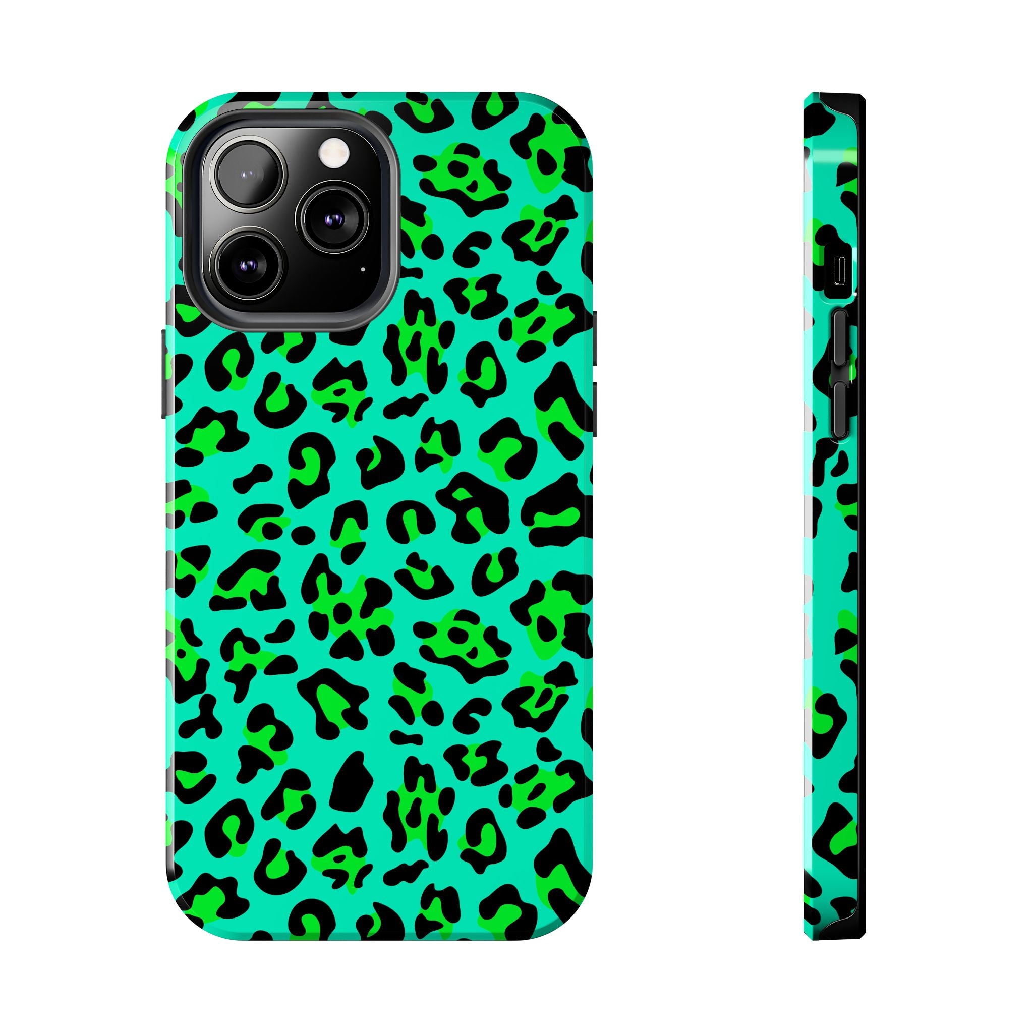 neon-green-teal-leopard-iphone-tough-case-stylish-phone-cover-protective-cellphone-case-trendy-smartphone-accessory-gift-for-