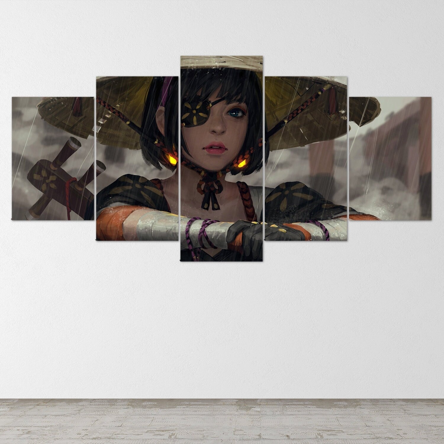anime-samurai-girl-katana-5-piece-canvas-wall-art-samurai-art-canvas-art-extra-large-wall-art-anime-girl-poster-5-piece-5-pan