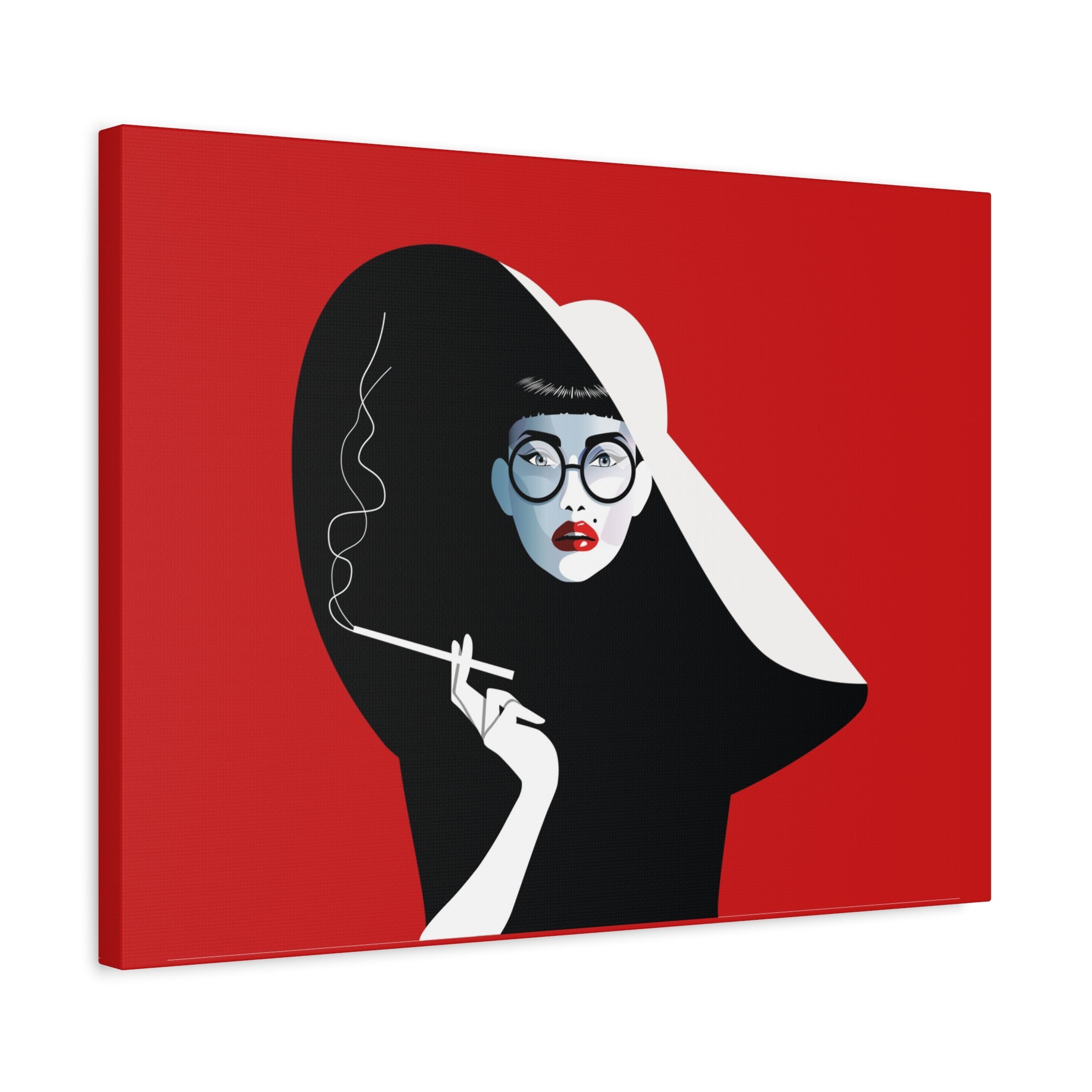 canvas-print-woman-smoking-cigarettes-wall-decor-woman-with-a-hat-style-stretched-matte-canvas-home-decor-living-room