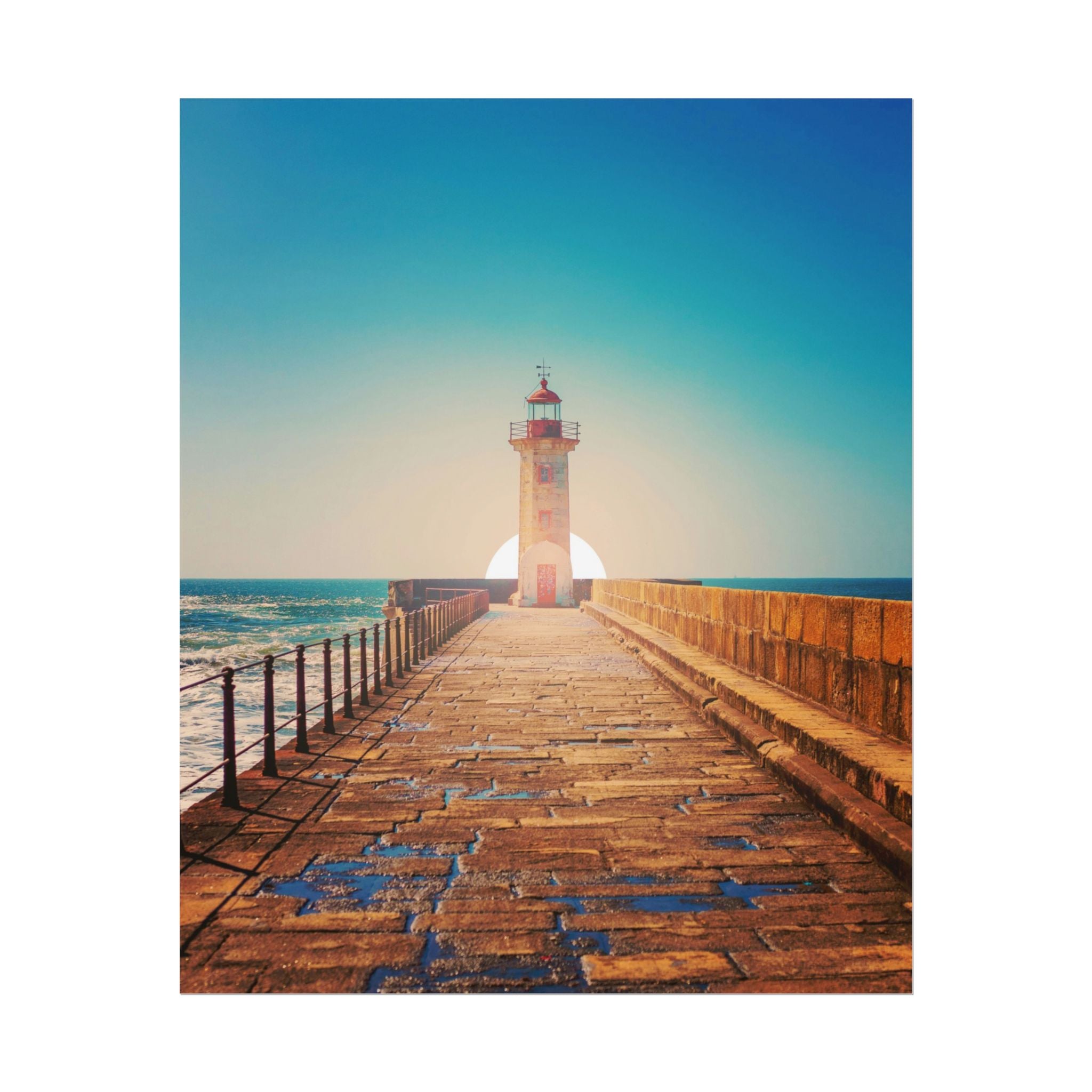 lighthouse-on-rock-poster-print-coastal-wall-art-nautical-decor-beach-house-decoration-seaside-wall-sunset-wall-decor