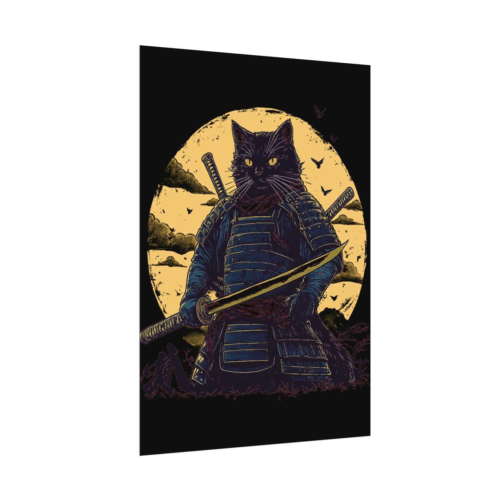 retro-wall-art-samurai-cat-japanese-style-sunset-rolled-posters-home-decor-wall-hanging-poster-gift-japanese-art-poster