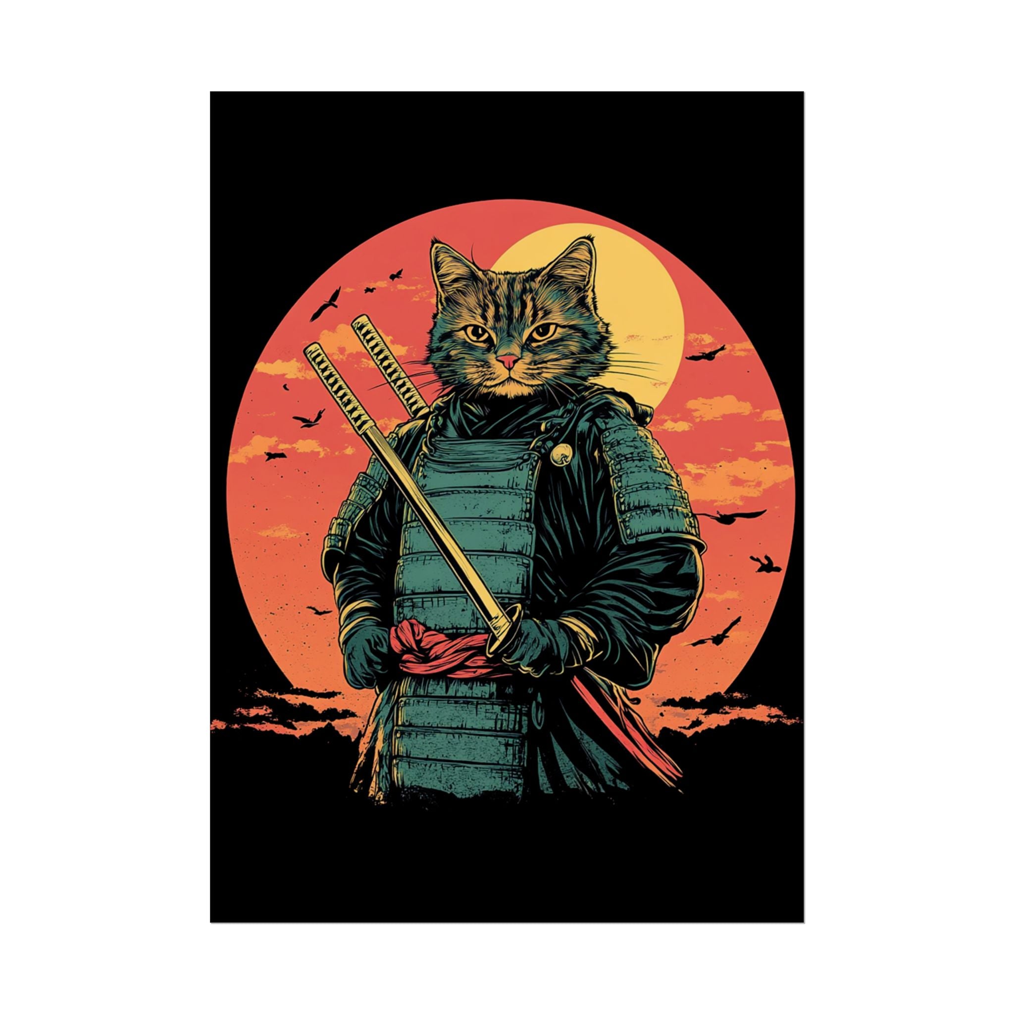 retro-wall-art-samurai-cat-japanese-style-sunset-rolled-posters-home-decor-wall-hanging-poster-gift-japanese-art-poster-1