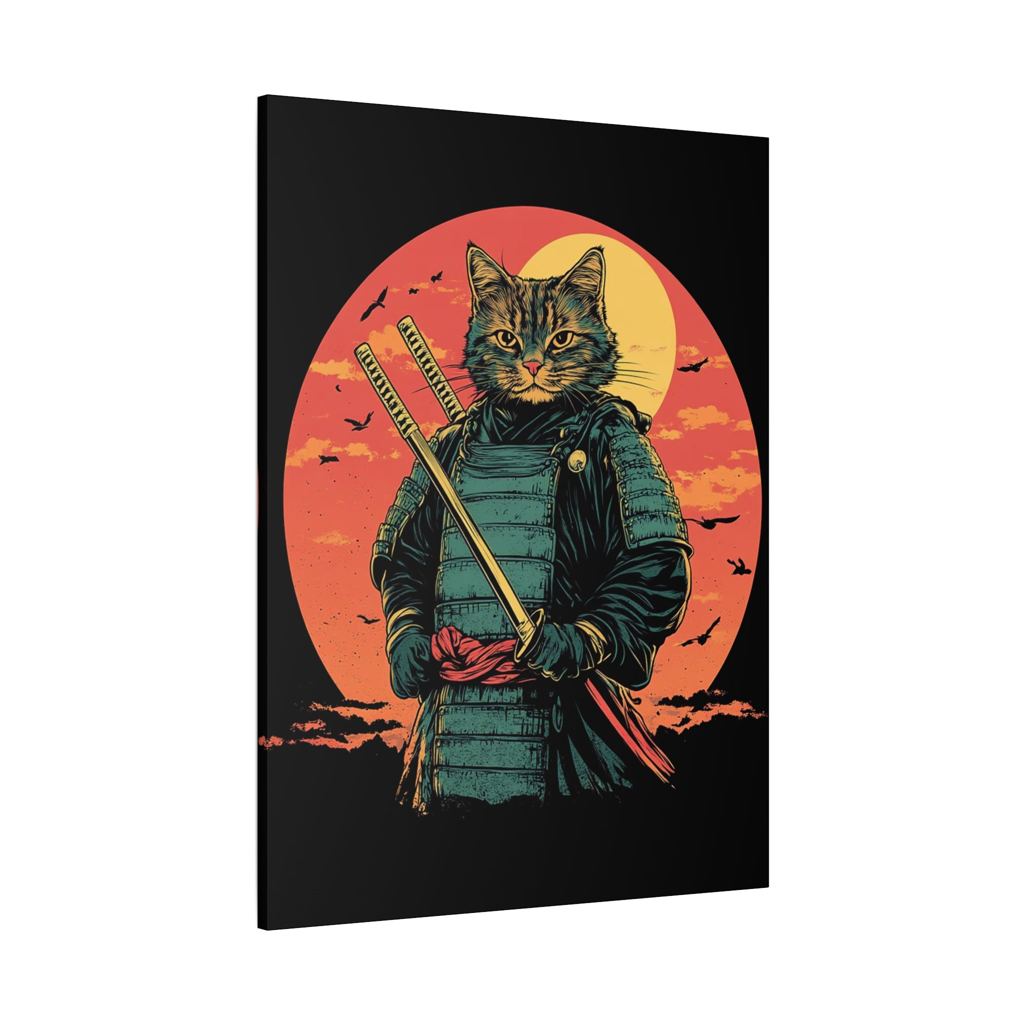 canvas-wall-art-samurai-cat-japanese-style-sunset-retro-wall-decor-stretched-matte-canvas-wall-hanging-home-decor-retro-wall-