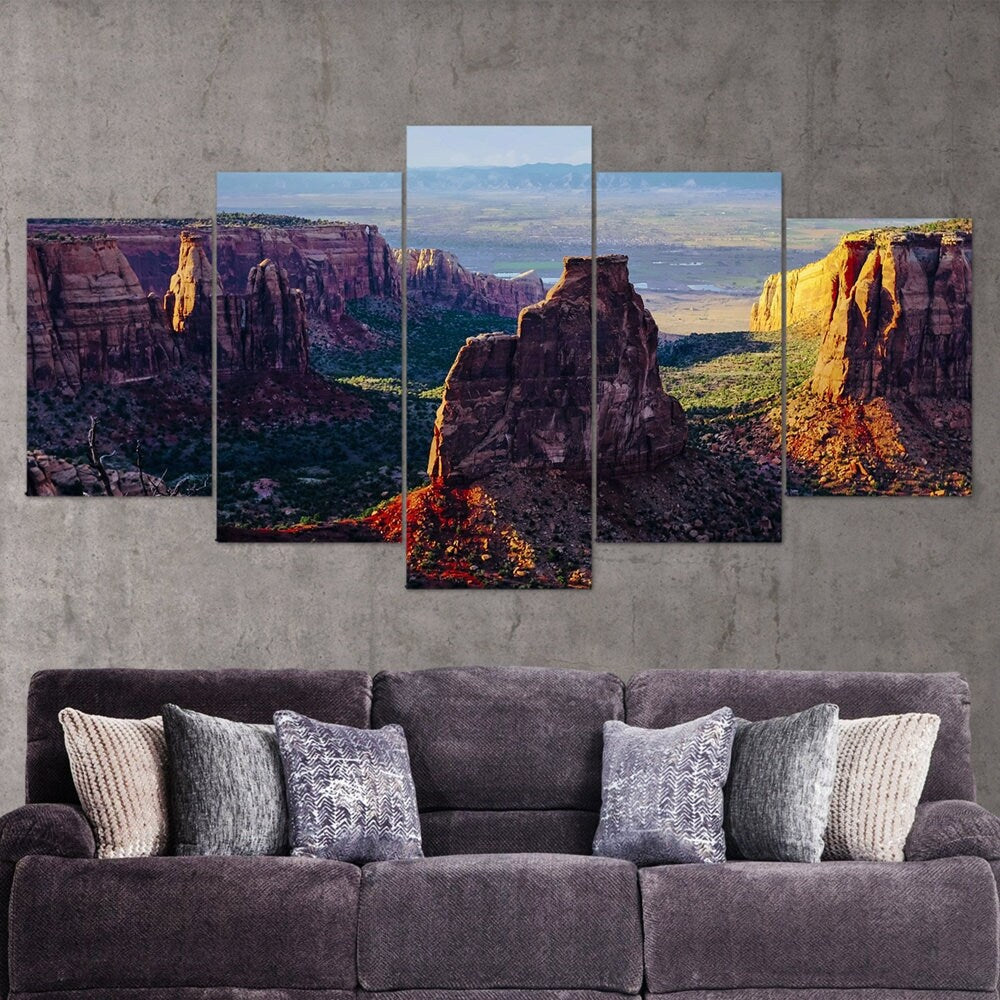 canyon-colorado-national-monument-landscape-scenery-5-piece-canvas-wall-art-canyon-art-decor-extra-large-wall-art-canyon-post